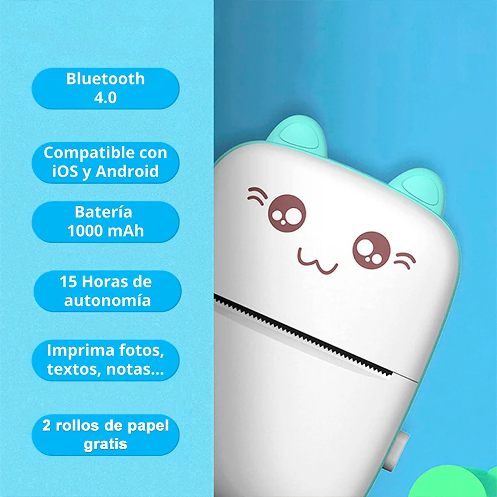 Ventronik mini thermal portable mobile printer - inkless printer - gatoprint - catprint - compatible with ios - android - rechargeable - bluetooth