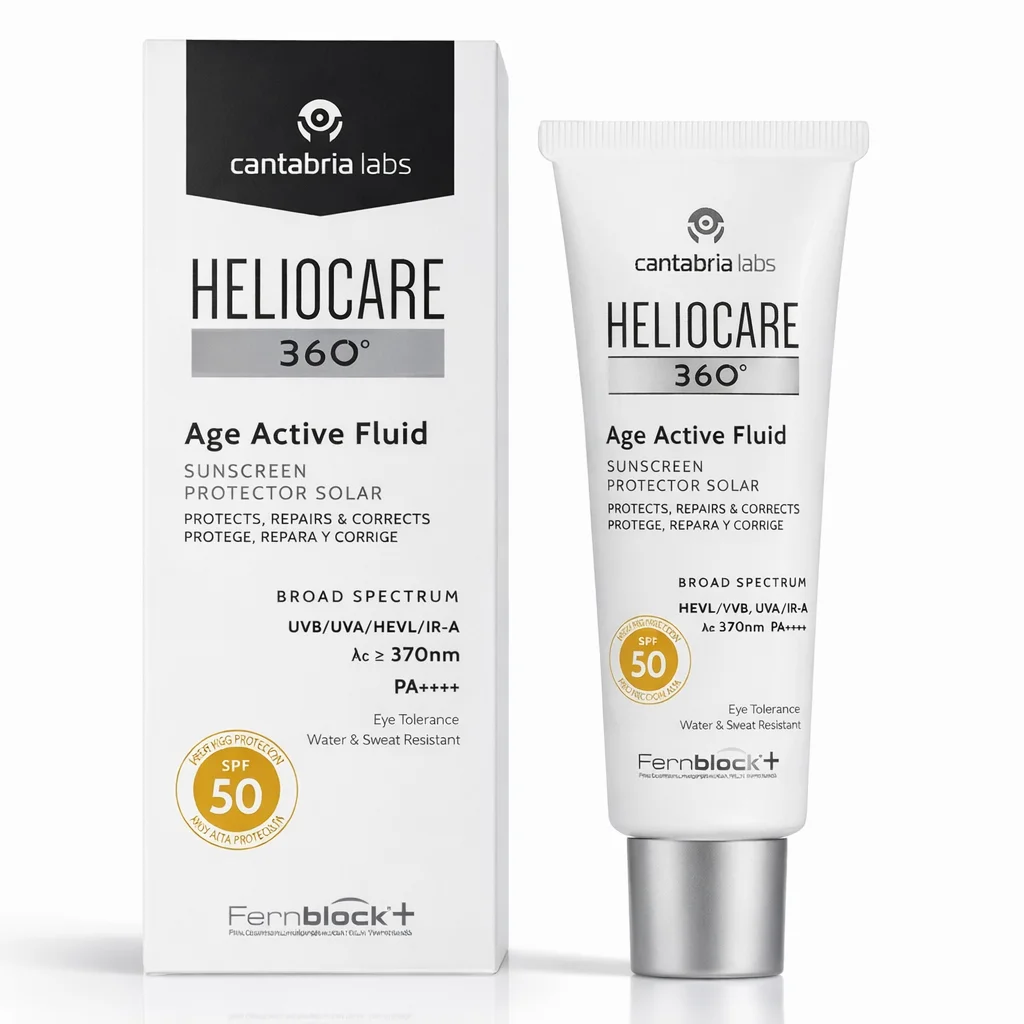 Heliocare 360° Age Active Fluid Spf 50, SIN COLOR Fotoprotección Facial, Ultraligero, con Triple Complejo Antiedad, 50Ml
