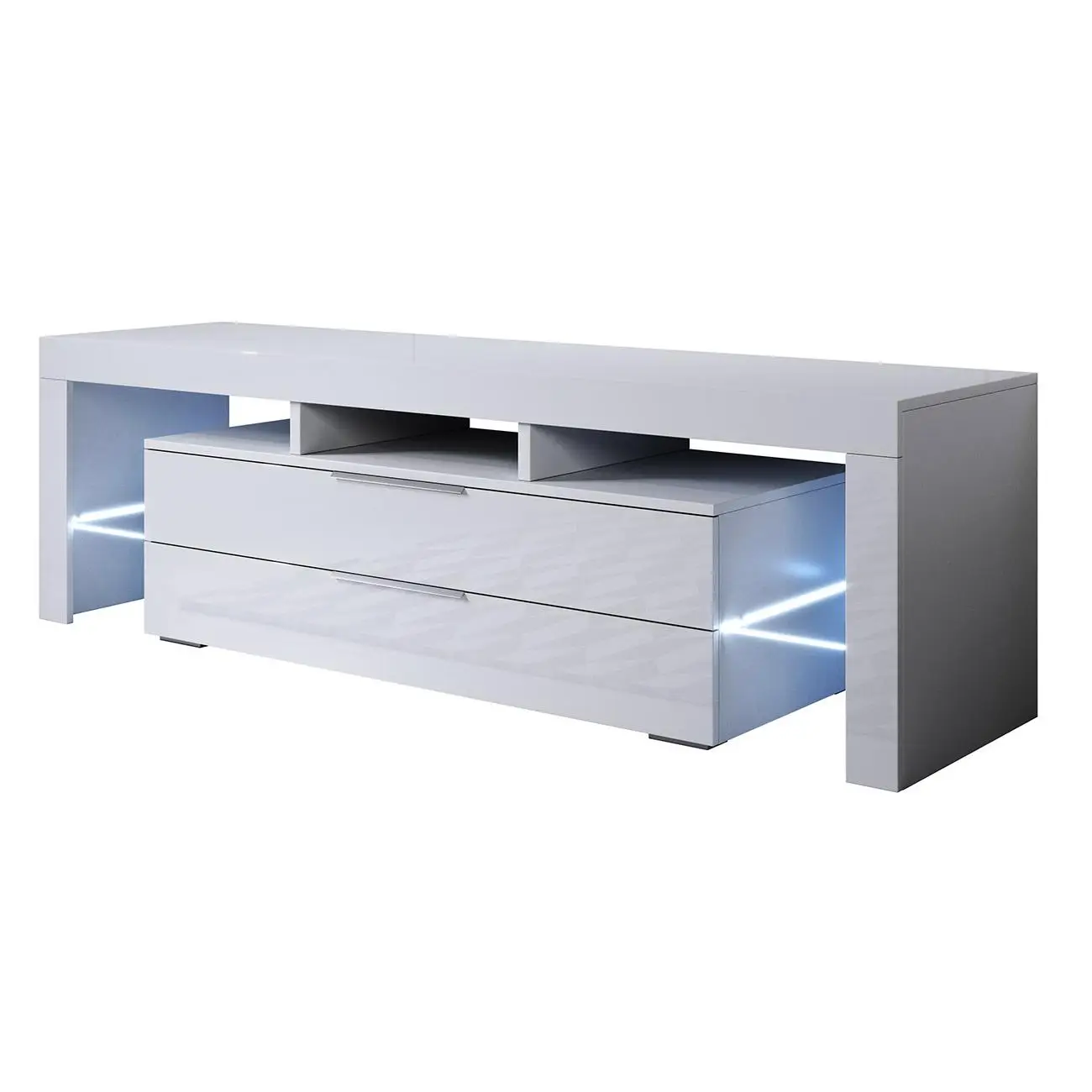 MB Muebles Bonitos - Mueble TV con LED, Ancho 160cm, Blanco y Negro, Acabado Brillo, Modelo Selma