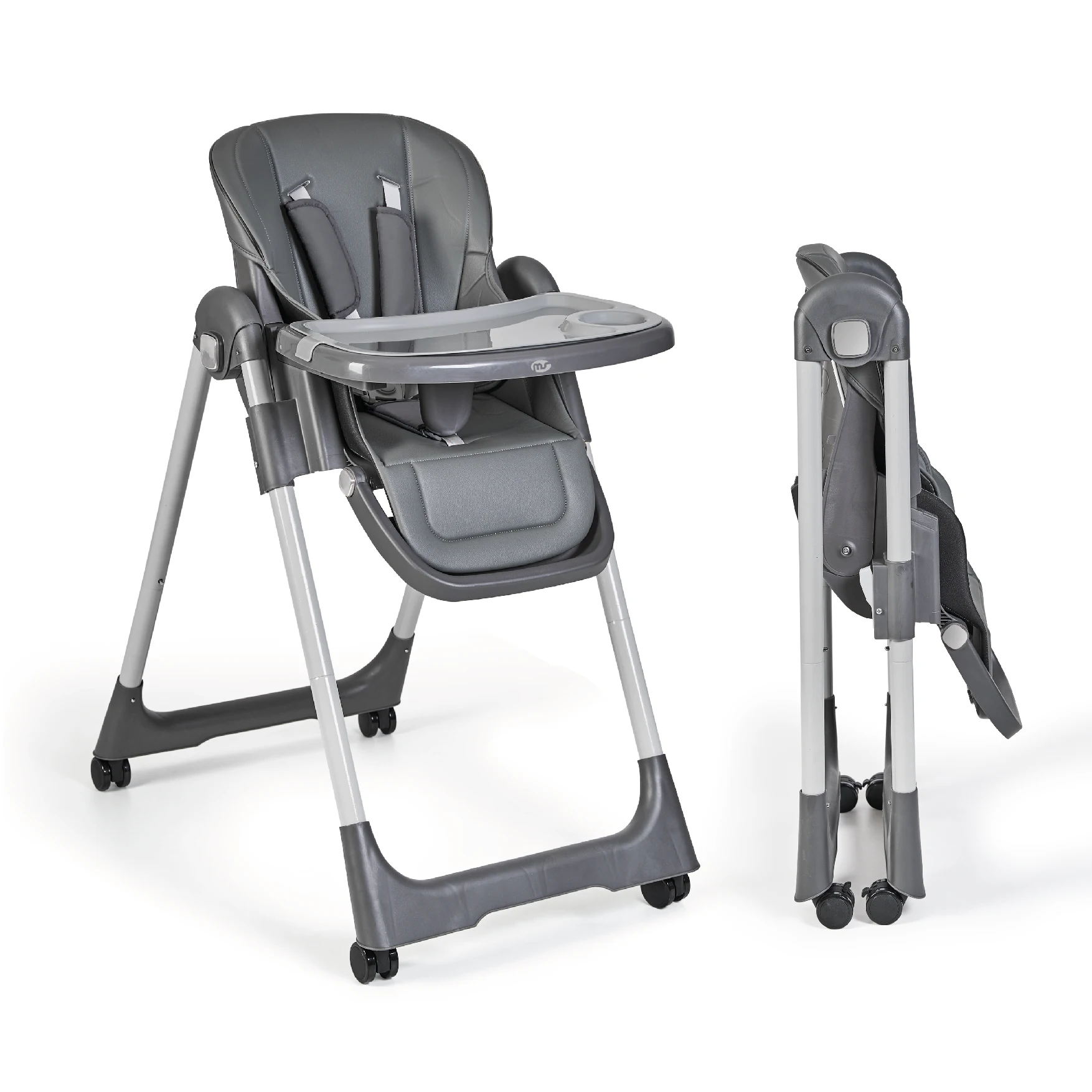 Ms - Trona Para Bebe Evolutiva Tasty - 7 Posiciones De Altura y 3 De Reclinación- Bandeja Extraíble y Reposapiés Regulable - Portatil, Plegable, Hasta 3 años - Gris Claro