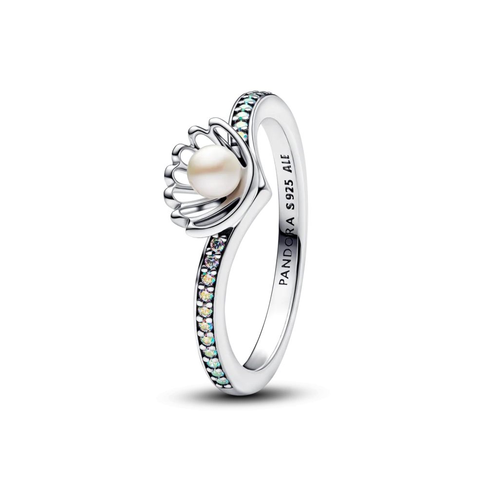 Anillo Pandora Perla Cultivada de Agua Dulce Tratada Concha Princesa Ariel