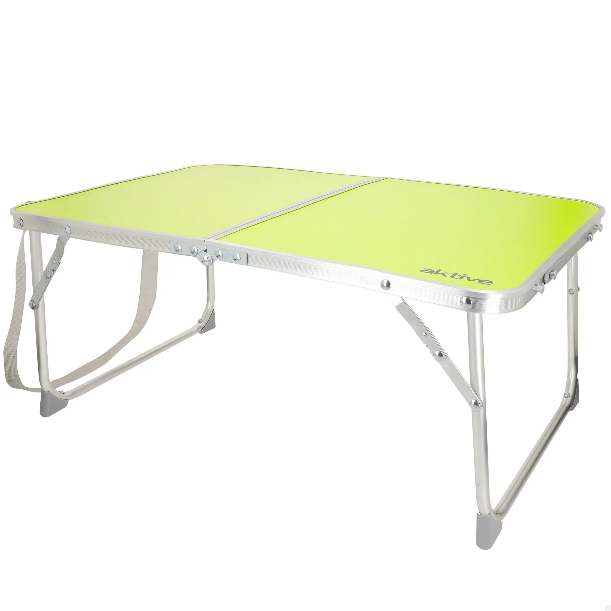 Aktive - Mesa baja plegable camping, color verde, 60x40x25 cm, patas y tablero plegables, máx. 20 kg, aluminio y madera MDF, antideslizante, antivuelco, plegado compacto, mesa portátil, resistente y duradera, cierre de seguridad, asa de hombro y de mano