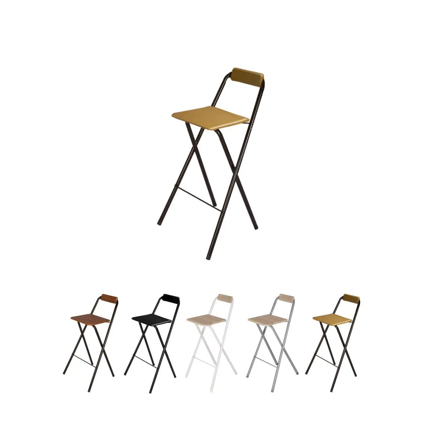 Taburete Plegable Alto de Metal Extra Grueso con Reposapies para Cocinas y Bar | Silla con Respaldo Resistente