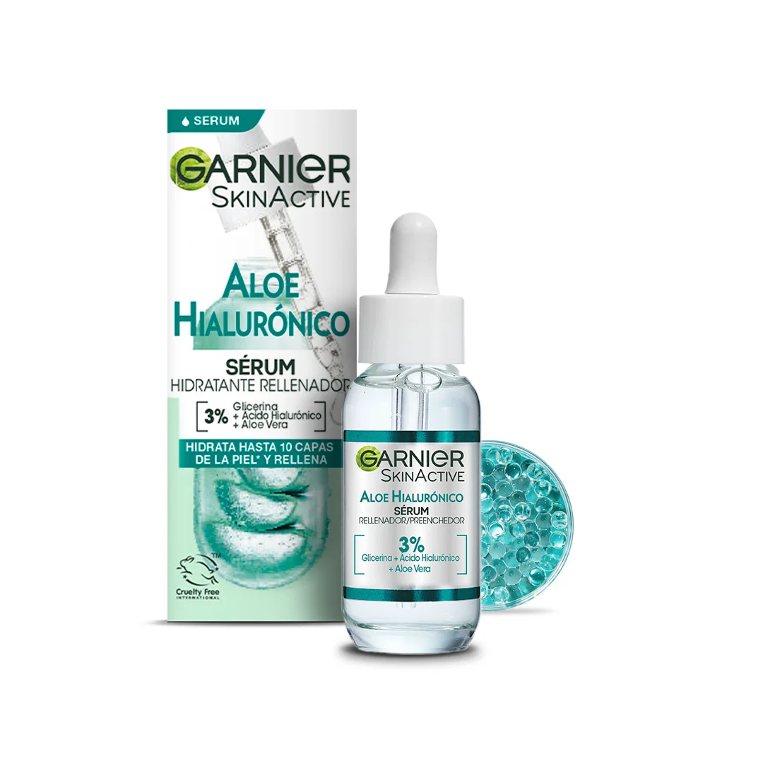 Garnier Sérum Hidratante Rellenador Aloe Hialurónico con 3% Glicerina + Ácido Hialurónico + Aloe Vera.