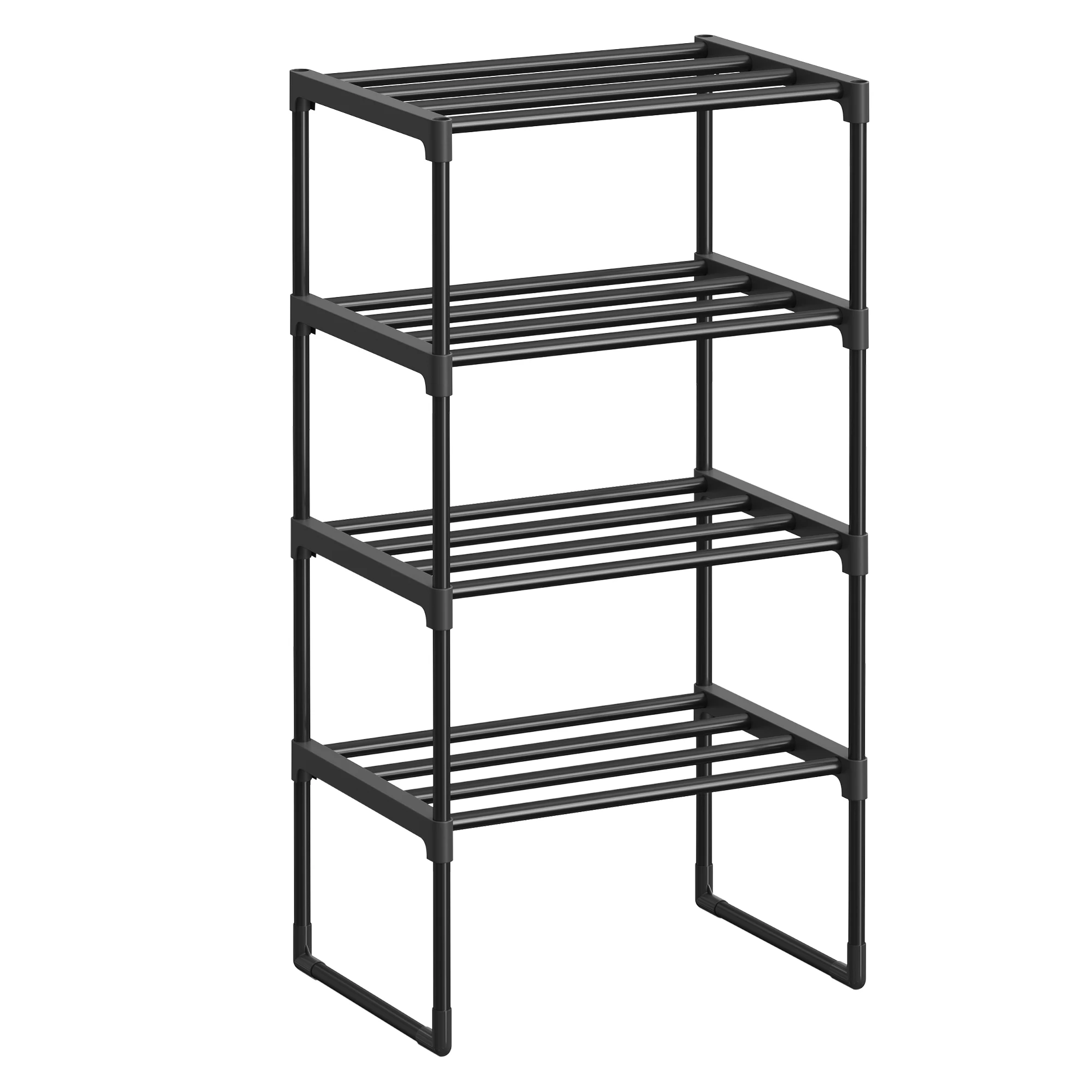 SONGMICS Zapatero de 4 Niveles, Zapatero de Metal, Organizador de Zapatos, para 4-8 Pares de Zapatos, Apilable, Pasillo, 30 x 42,5 x 71,5 cm, Negro