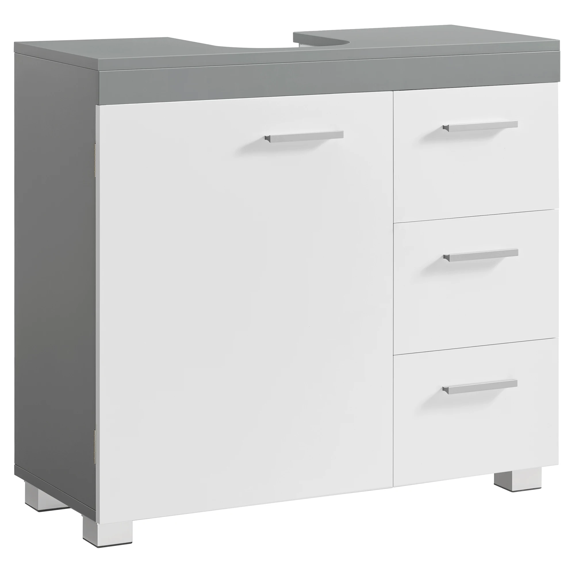 VASAGLE Furniture Under Basin, Bathroom Cabinet, 3 Drawers, 2 Compartments Behind the Door, Suitable for Sinks with Pedestal, with Feet, 30x70x64 cm, cloud White and Natural Beige/cloud White and dove gray