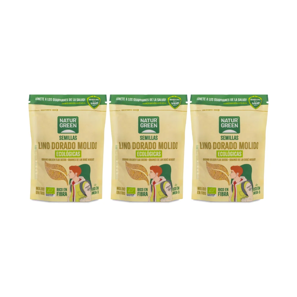 Pack 3x NaturGreen Semillas de lino dorado molido Bio 150 g