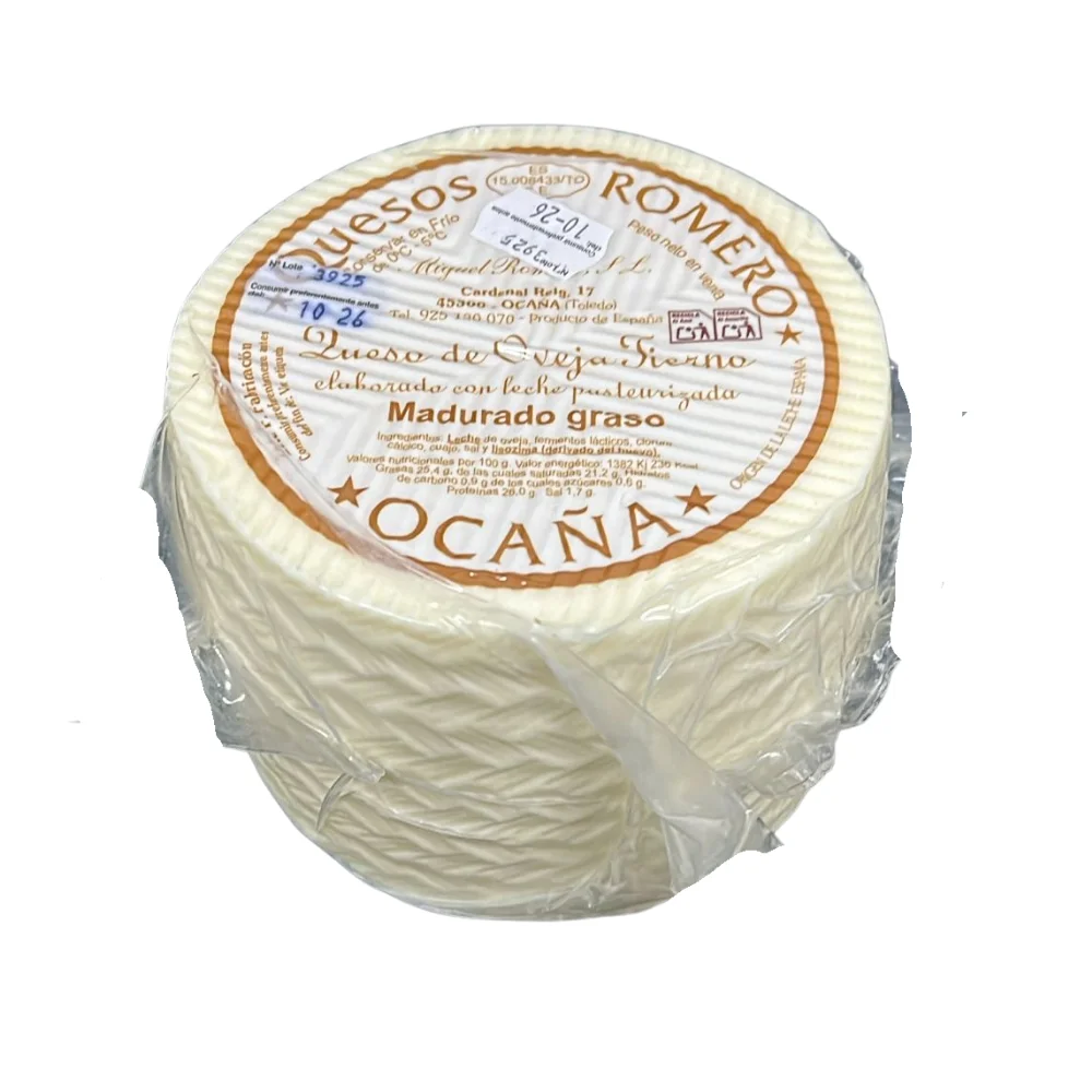 Queso de Oveja Tierno Romero Ocaña, Sabor Suave Manchego, Bajo en Sal, Textura Blanda, Pieza 1kg