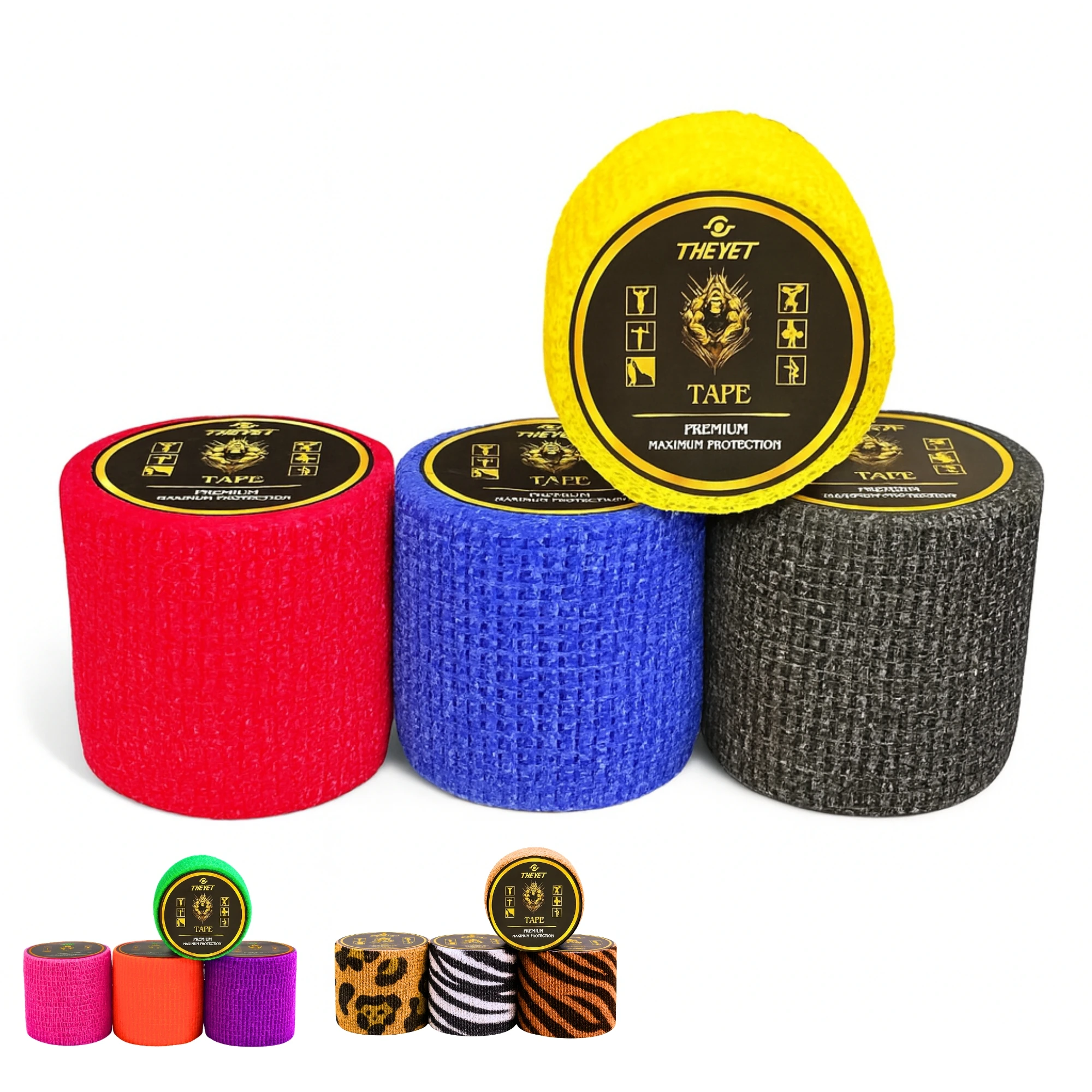 THEYET Tape Crossfit Dedos | Cinta Adhesiva Elástica Esparadrapo Deportivo Halterofilia Hook Grip Pulgar | Venda Cohesiva Entrenamiento Levantamiento Pesas | Pack 4 o 12 Rollos 5cm x 5m
