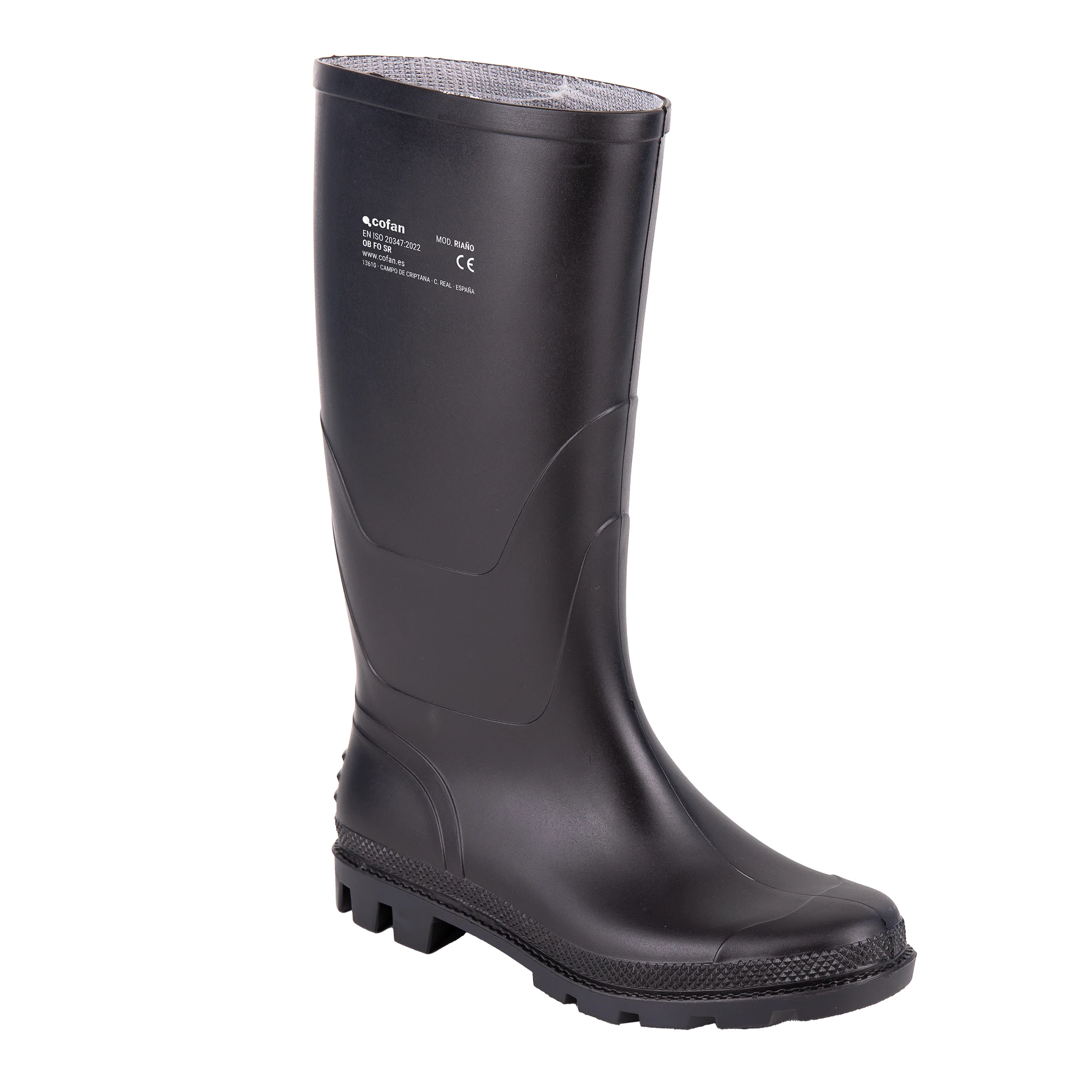 Cofan Botas de agua con caña alta | Material: PVC | Color: negro | Resistentes al agua, aceites y grasas | Conformes con EN ISO 20347:2022 OB FO SR