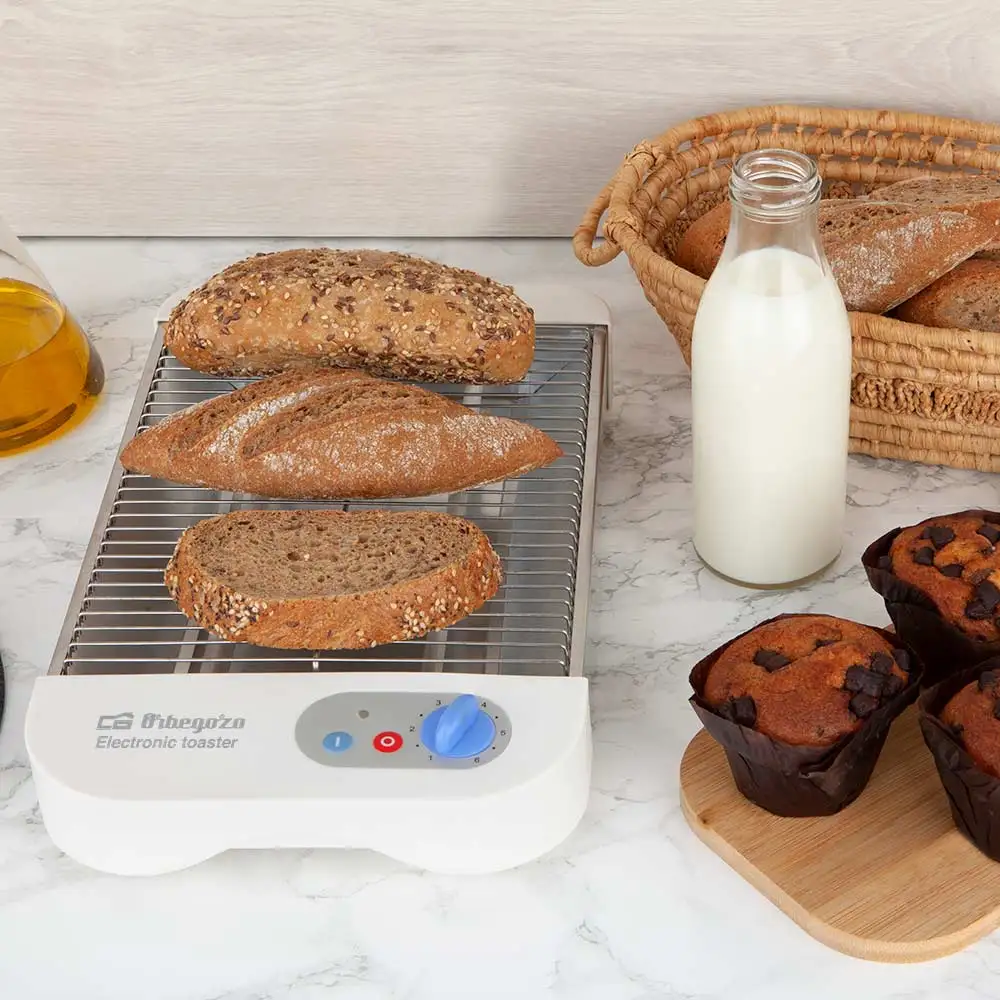 Orbegozo horizontal toaster heats pastries to 1010 a, electric toasting selector, 6 toasting positions