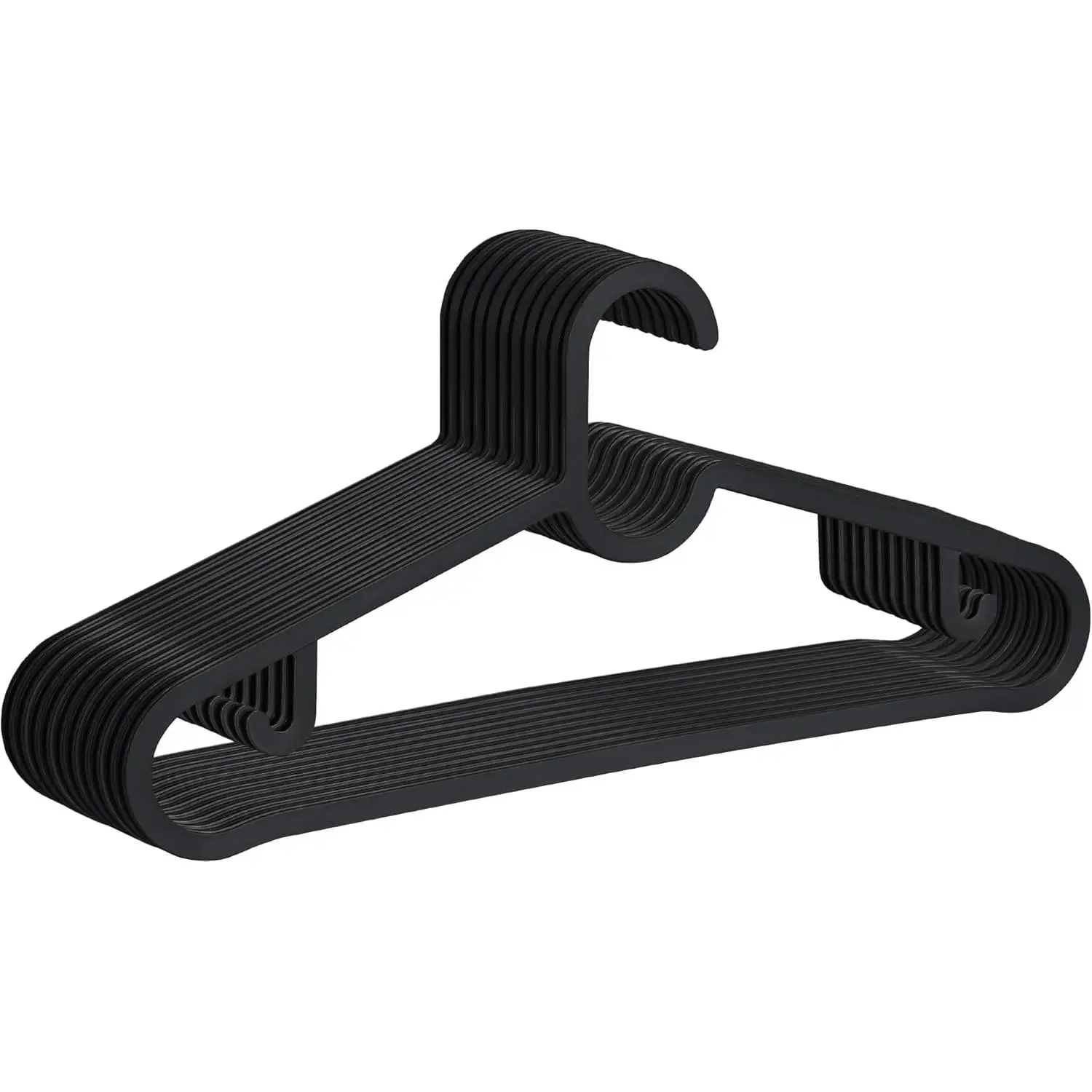 T-LoVendo Pack de 20 Perchas de plástico para Ropa Adulto Resistentes. Cabezal Fijo, Antideslizantes. Finas para Camisetas Pantalones Camisas. Ahorra Espacio. Ganchos Interiores para Vestidos. Negras