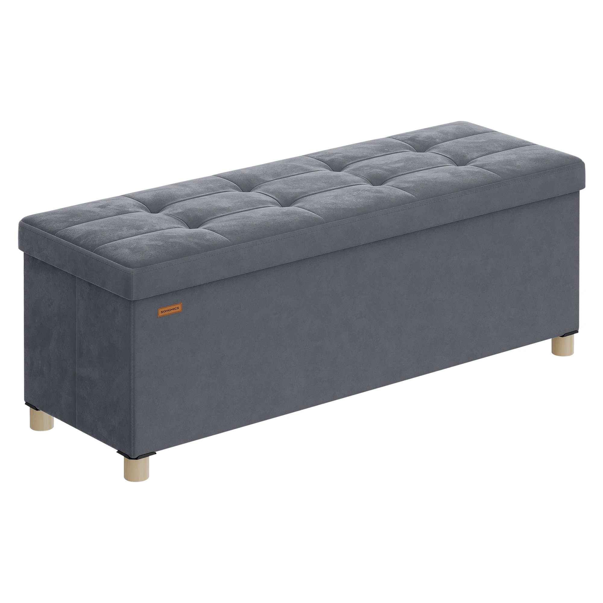 SONGMICS Puff Almacenaje, Banco Plegable, 38 x 110 x 40 cm, Reposapiés, 112 L, Superficie/Rosa Jalea/Beige Capuchino