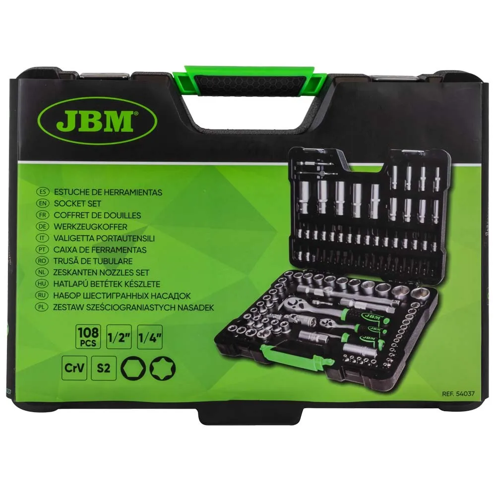 Jbm 54037 108 piece tool case with zinc plated hex sockets