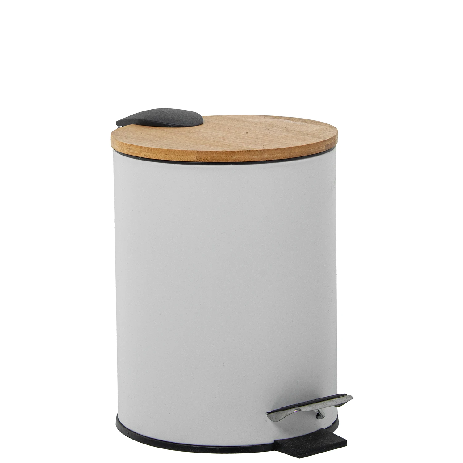 Papelera acero inoxidable 5l. con pedal tapa madera blanca 20x28cm