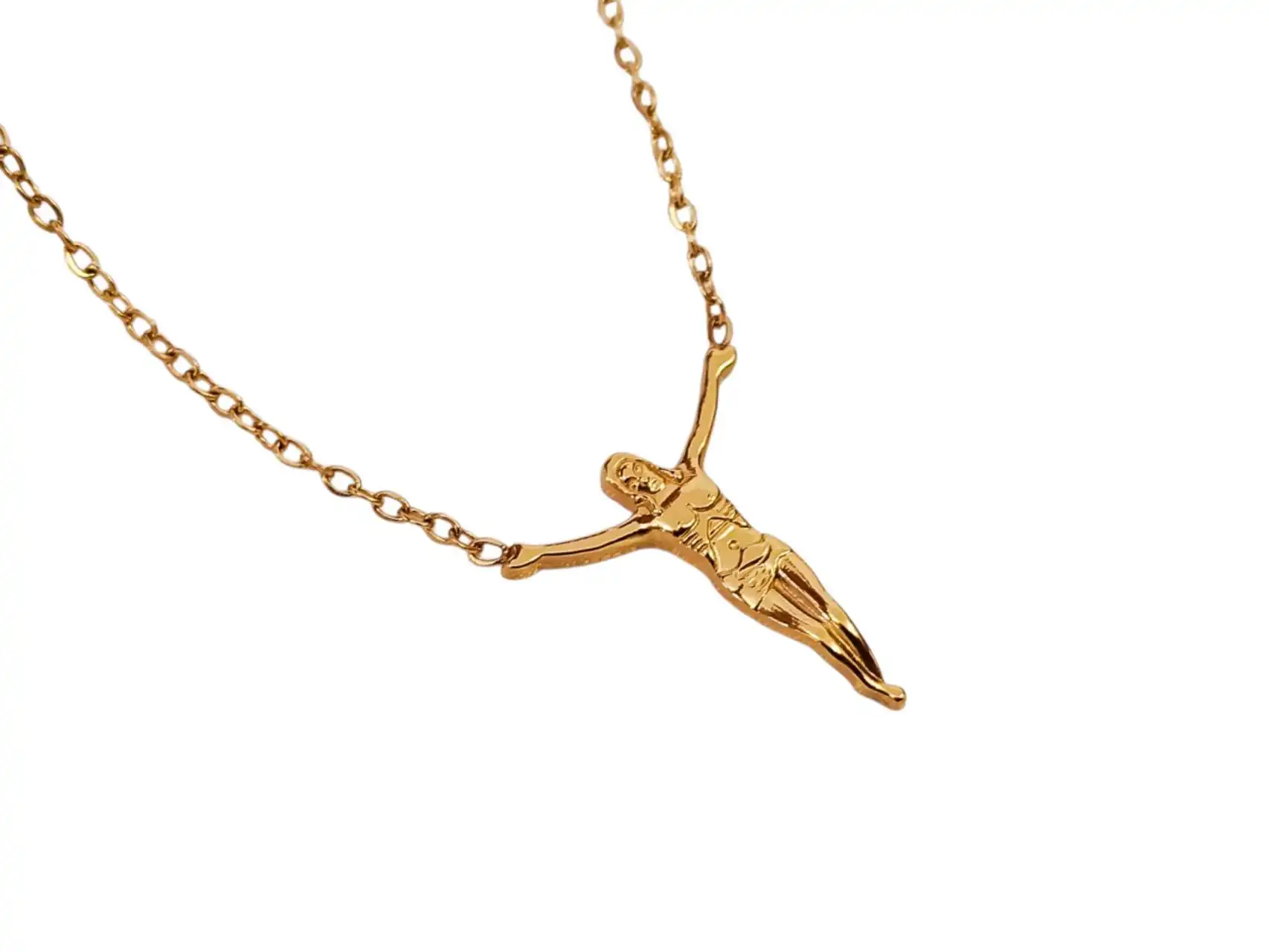 Collar ajustable con colgante Jesus acero inoxidable baño de oro 18K PVD resistente al agua