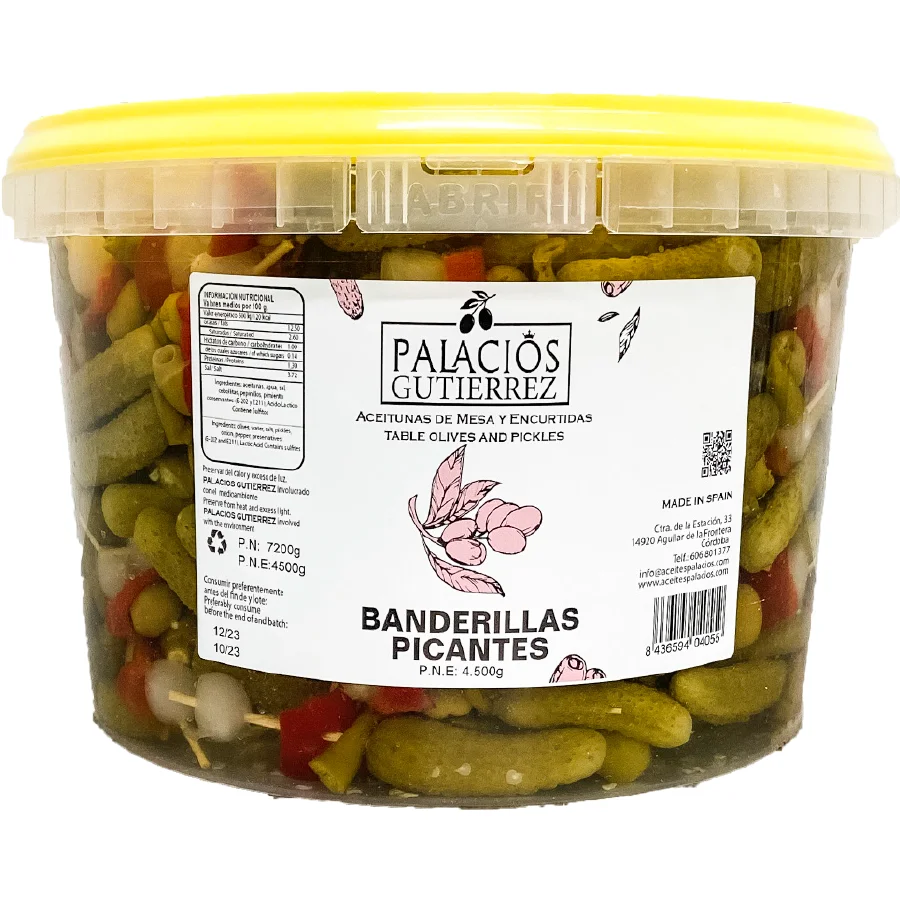 Olives spicy flags | Plastic jar 4500 grams | Palaces GUTIERREZ