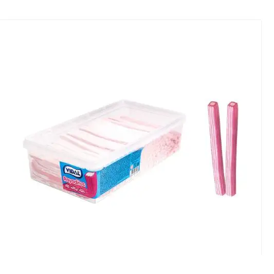 VIDAL Rayaditos Fresa bandeja de 200U Aprox 1,4 Kg Sabor a FRESA regaliz con una textura y sabor que te sorprenderá. Sabor original Vidal garantizado