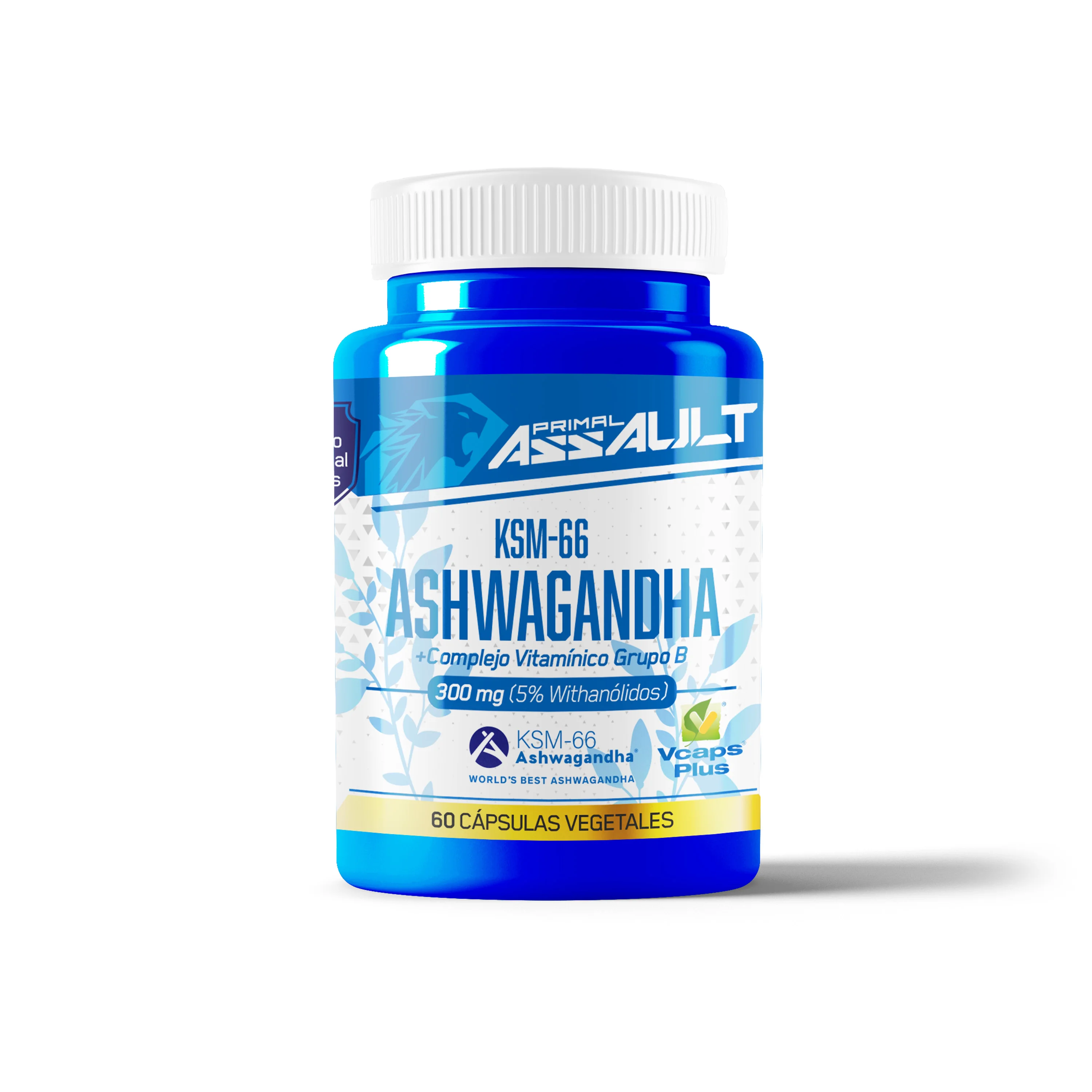 PRIMAL ASSAULT | Ashwagandha KSM-66 - Rhodiola Rosea Vit B6 B12 - Ginseng Indio BIO-disponible con 5% de Whitanólidos y Vitaminas B6 y B12-60 Cápsulas
