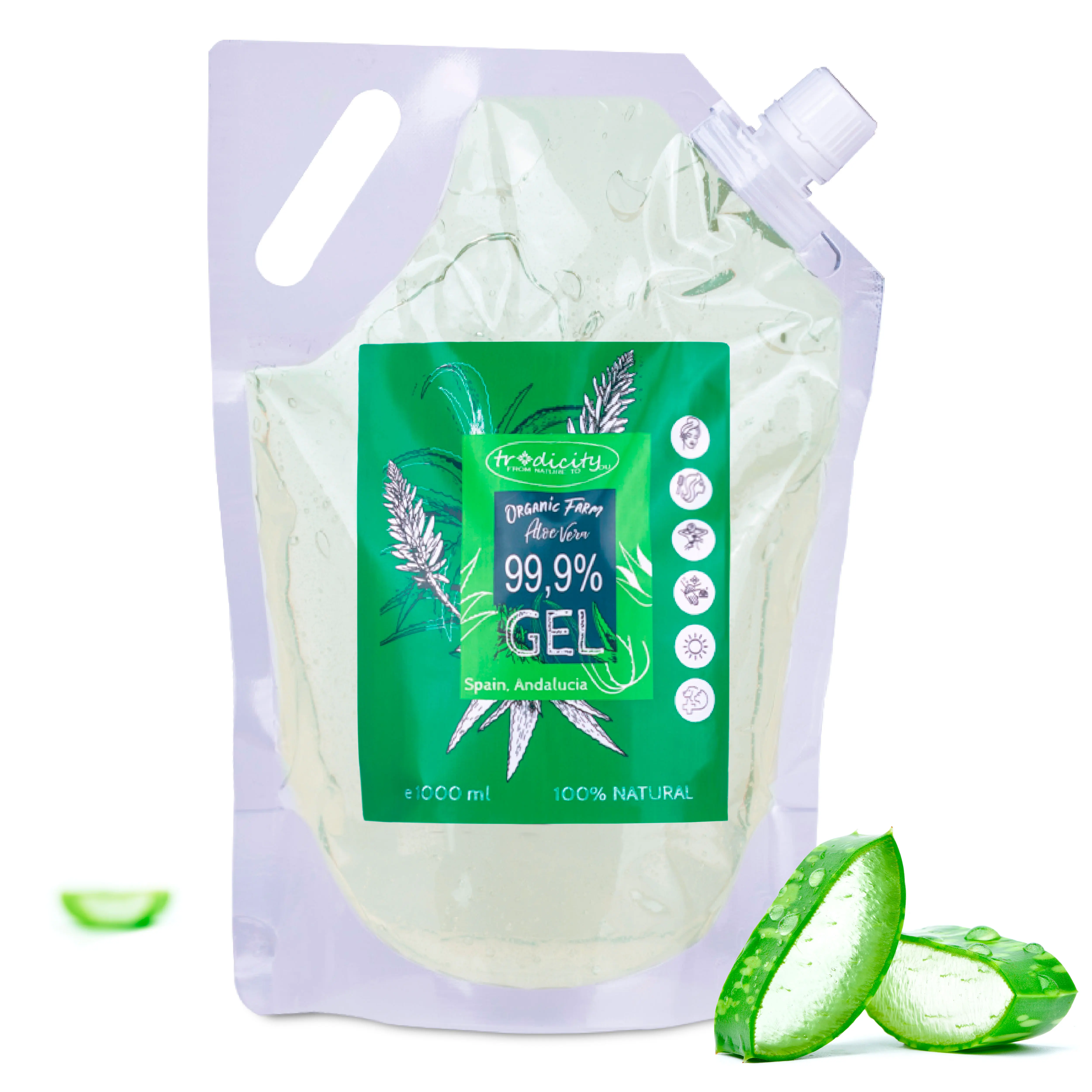 Tradicity Organic Farm - Aloe Vera 100% Puro y Natural - 1000 ml  Hidratación Intensa, Regeneración Cutánea