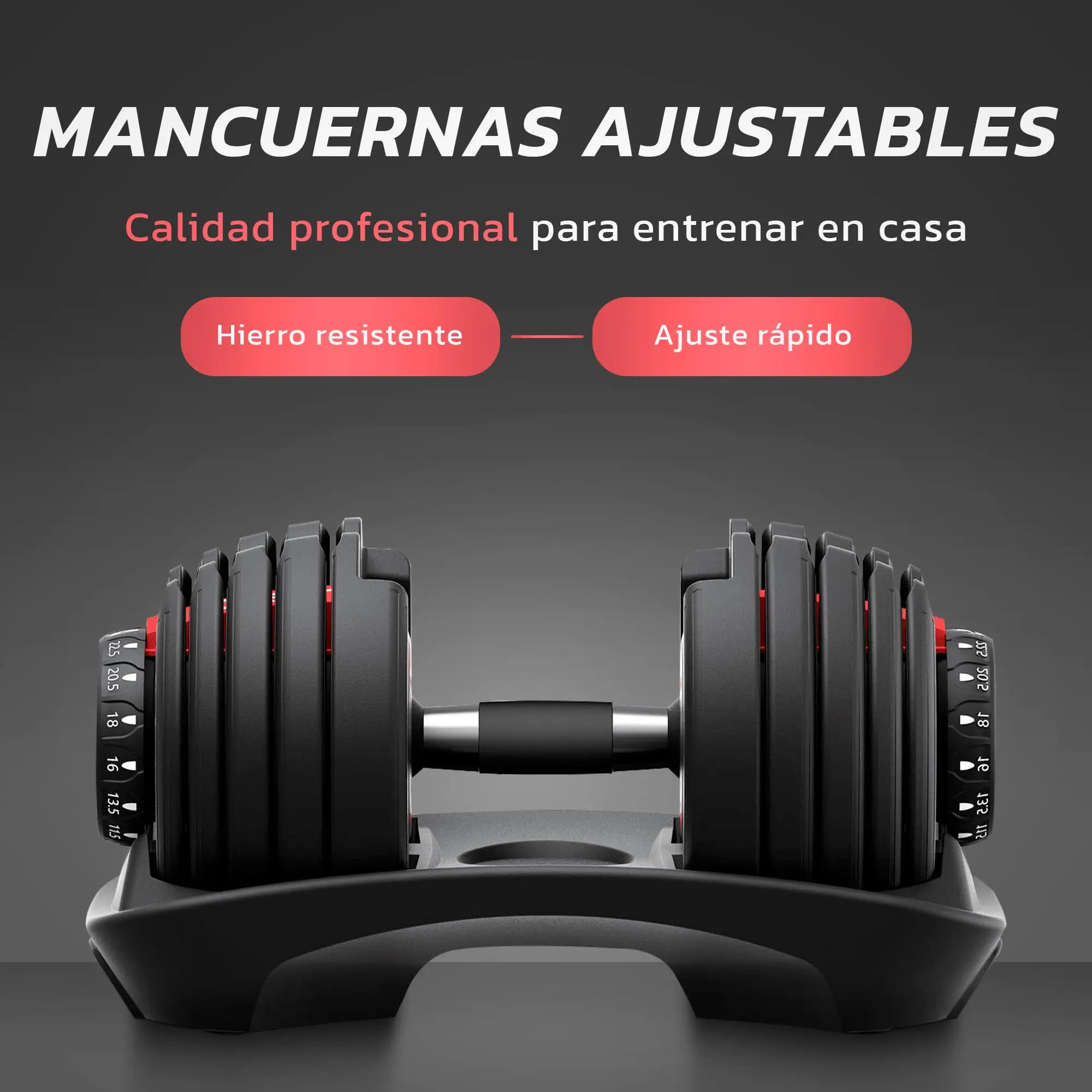 JUPPLIES Adjustable Dumbbell 24 kg 15-in-1 with Quick Weight Change from 2.5 to 24 kg, Compact Design for Home Gym, Features Non-Slip Grip and Double Lock for Safe Training #2