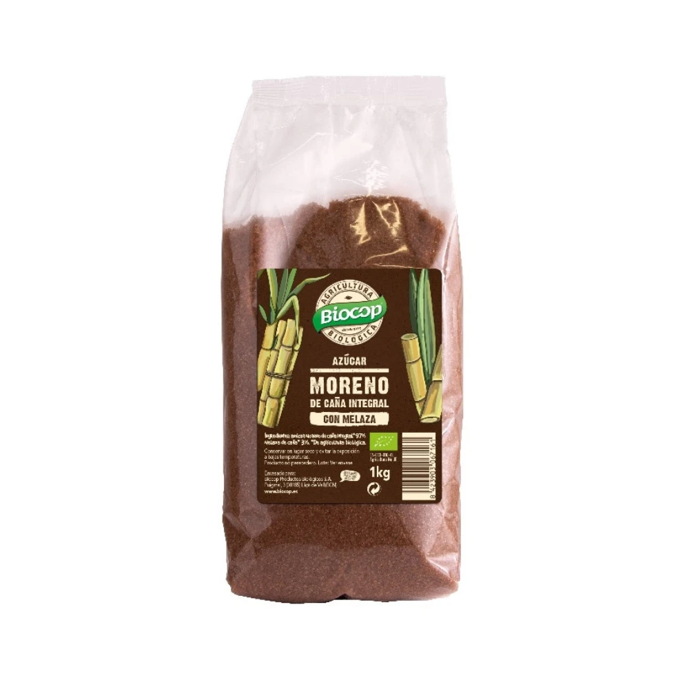 Azúcar moreno de caña integral 1kg | Sabor suave | Con melaza | Vegano | Biocop