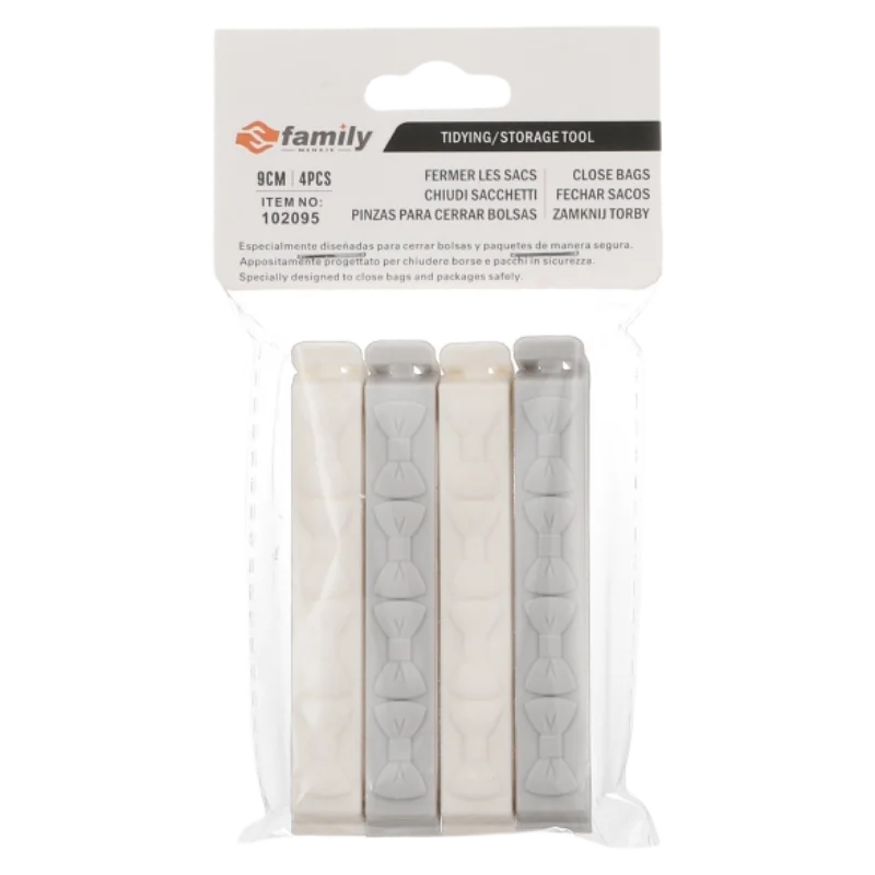 LILI HOME Pack of 8 clips to close bags-white and gray Color. Durable plastic, ideal for kitchen and home use, are perfect for sealing food bags, maintaining freshness and avoiding spillage.