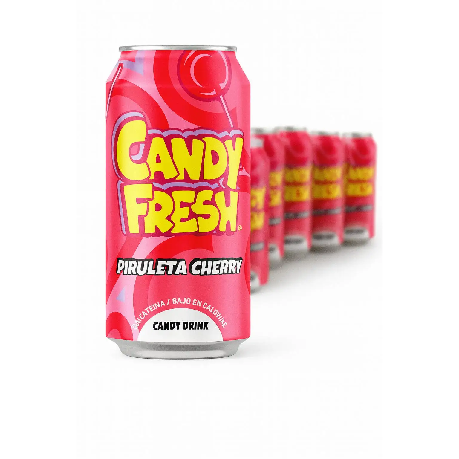 Bebida Gaseosa Candy Fresh Sabor Piruleta Cherry 330ml, Orgánica y Baja en Azúcar, Pack de 24 Latas - Sugar Shop