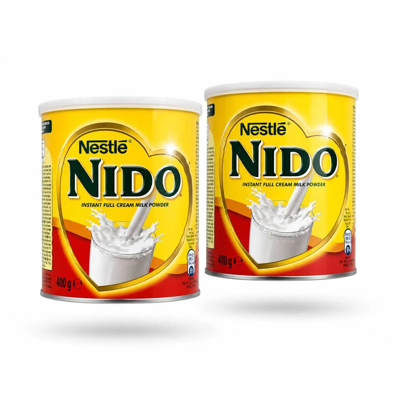 Nestlé Nido Leche en Polvo Entera - Pack-2 - Crema Instantánea para Bebidas de Café y Té con Vitaminas y Minerales Añadidos y Sin Conservantes ni Colorantes - Lata de 400 g