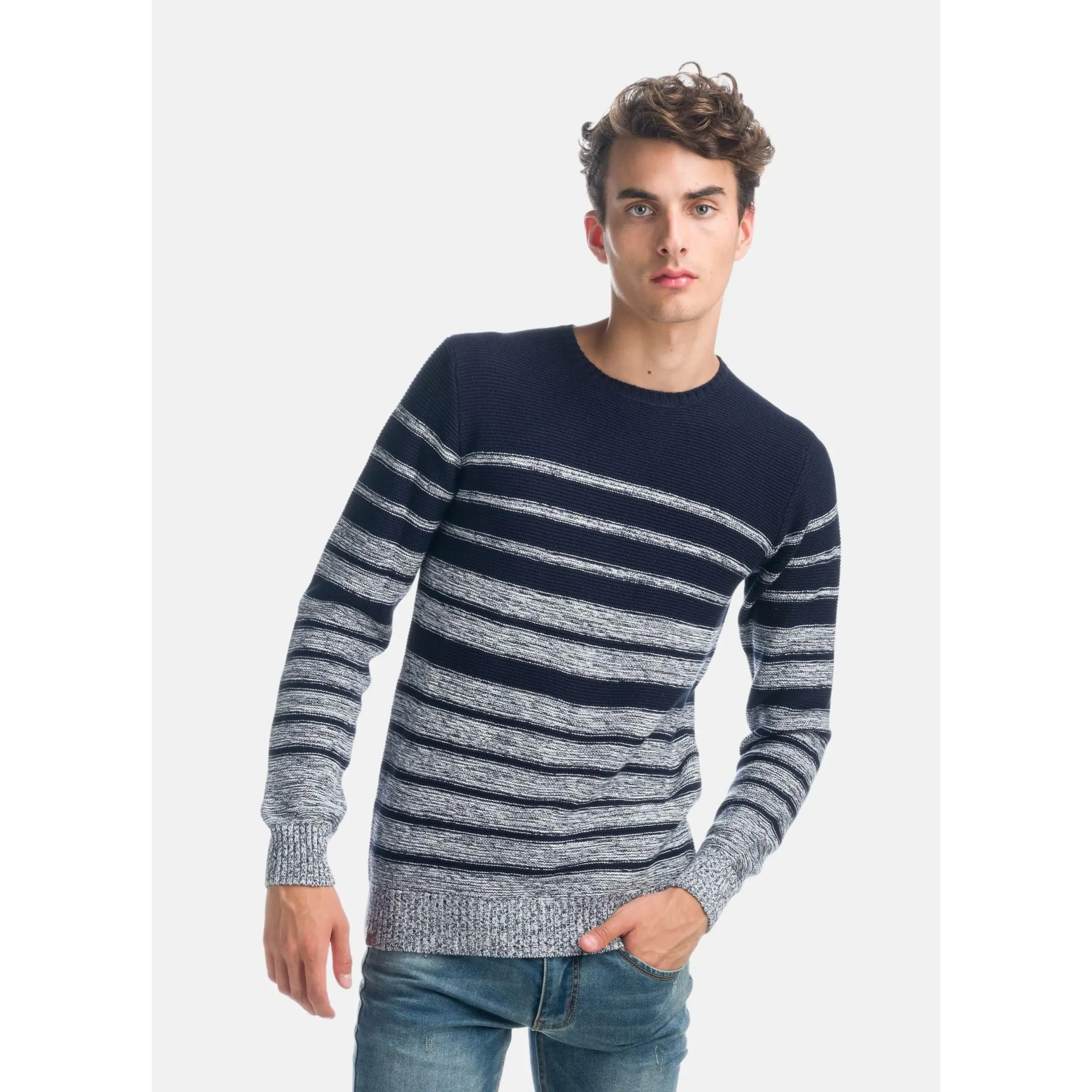 Koroshi Jersey de Punto Rayas Hombre Cuello Redondo – Koroshi