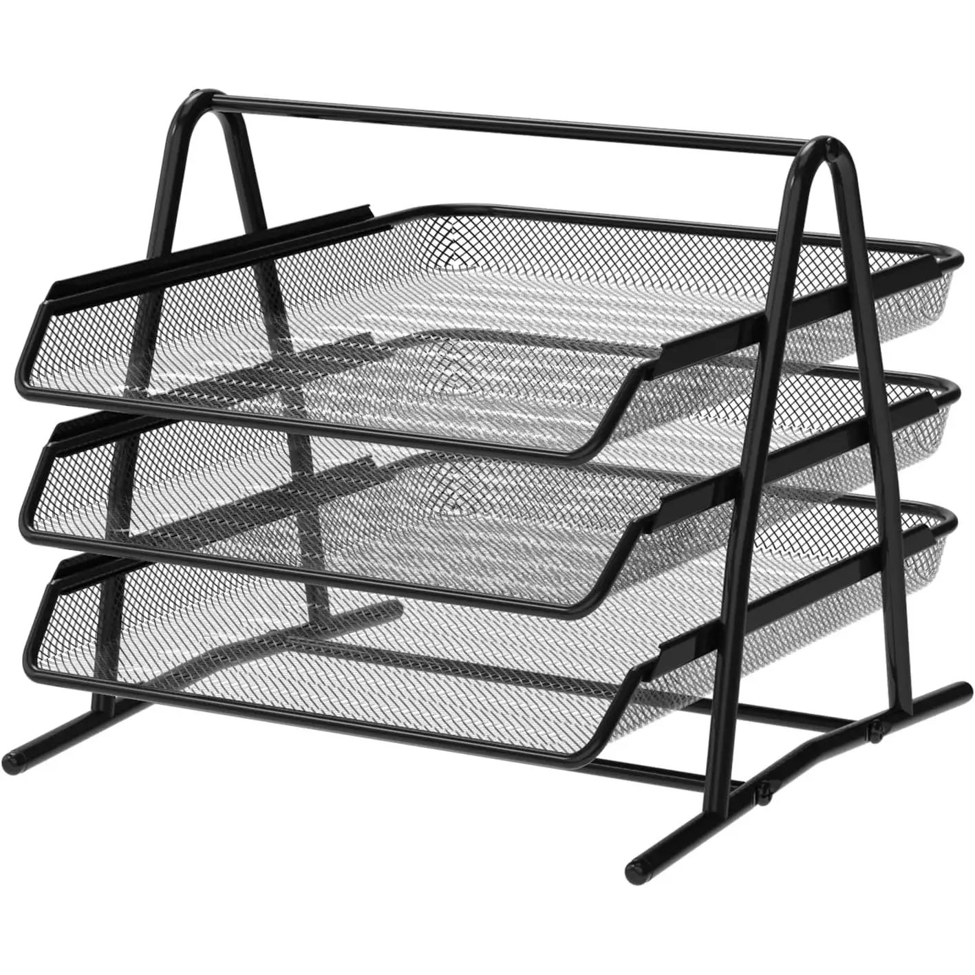 Bandeja Organizador Escritorio y Documentos 3 Niveles Negro. Folios A4, Cajonera Escritorio, Carpetas Archivadoras, Escritorio Ordenador, Organizador Cajones, Material Malla Metalica Negra