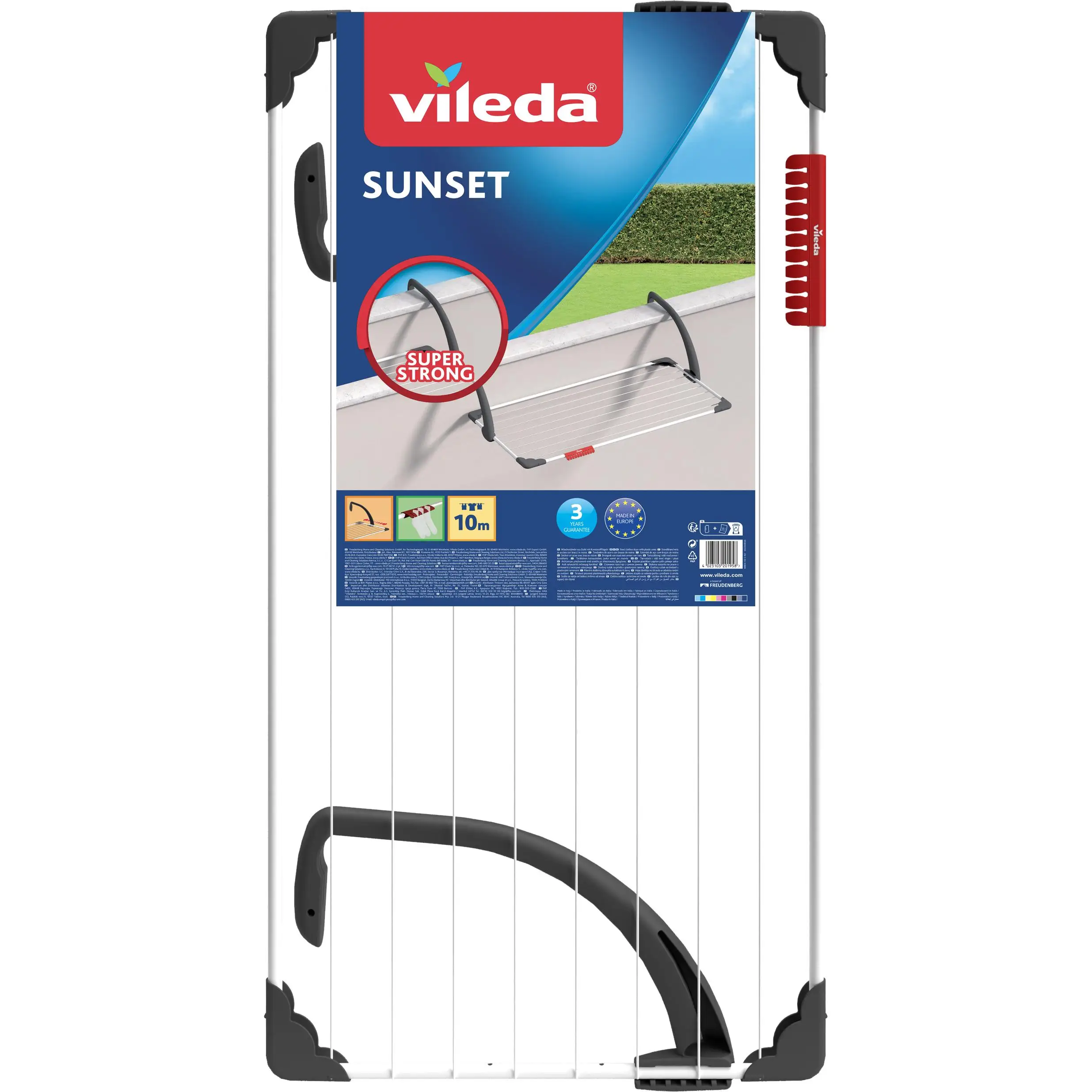 Vileda | Vileda Sunset balcony clothesline | Folding arms and protected corners | Very strong resin arms | Up to 10 meters of laying longity.