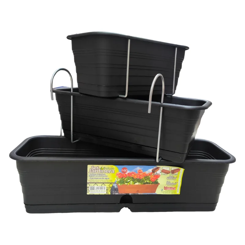 LILI HOME Jardinera de Balcón con Soportes - Fabricada en España - Tamaños Disponibles: 34cm/43cm/58cm - Color Negro/Marrón/Blanco. ideal para cualquier espacio exterior. Esta jardinera, fabricada en España con materiales de alta calidad, incluye todo lo