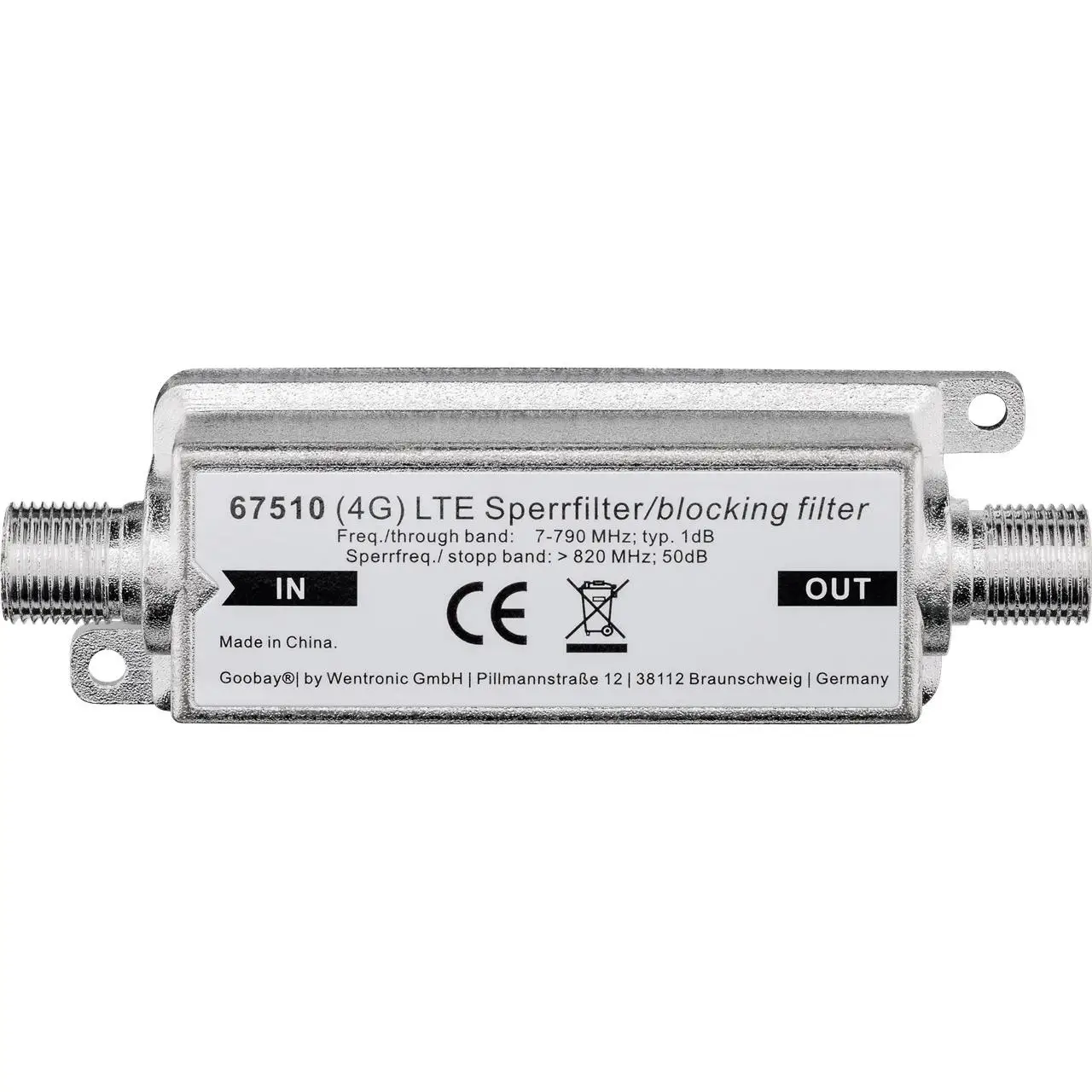 goobay Wentronic 67510 - Amplificador de señal de TV (F, Metálico) 1 artículo