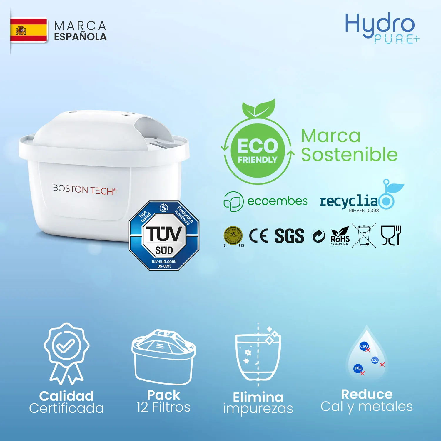 4 HydroPure water filters®| Compatible with Brita, Maxtra, Maxtra + Plus, Marella, PerfectFit, Basics | Filters micro impurities: PFAS, PFOA, PFOS, chlorine, lime and metals | Certificate TÜV SÜD