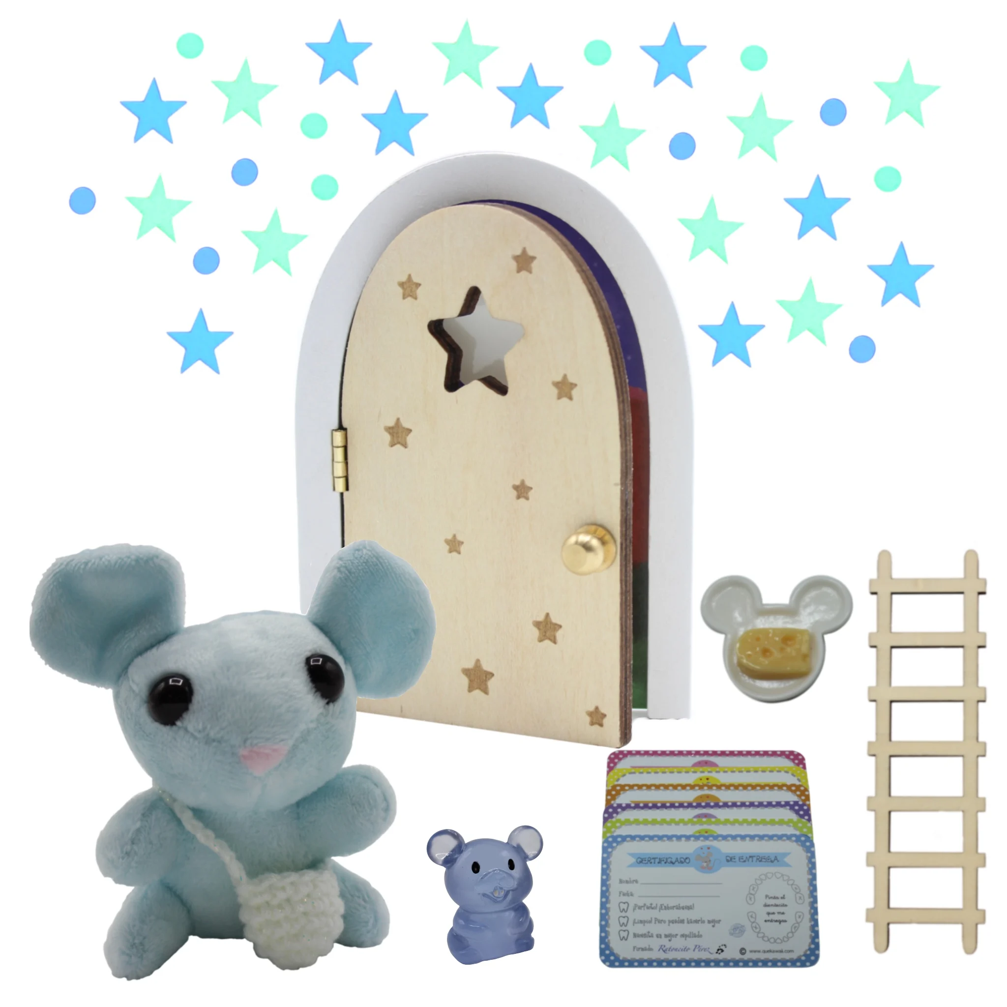 What Kawaii®Plush little mouse Perez (10 Cm) with door that glows in the dark and opens!!, ladder and Crochet (handmade)