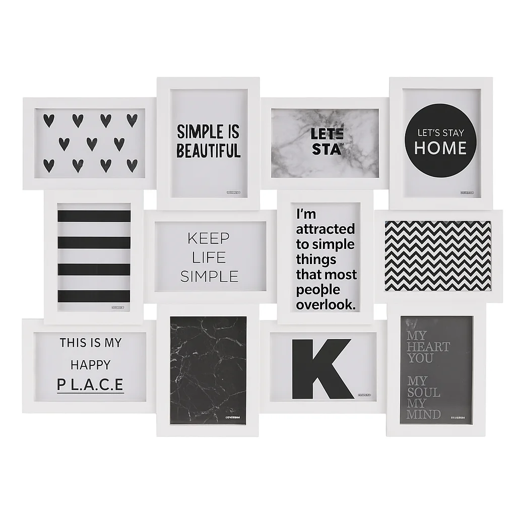 Gissed-Marco múltiple blanco para 12 fotos – Collage decorativo de pared 58 x 44,5 cm