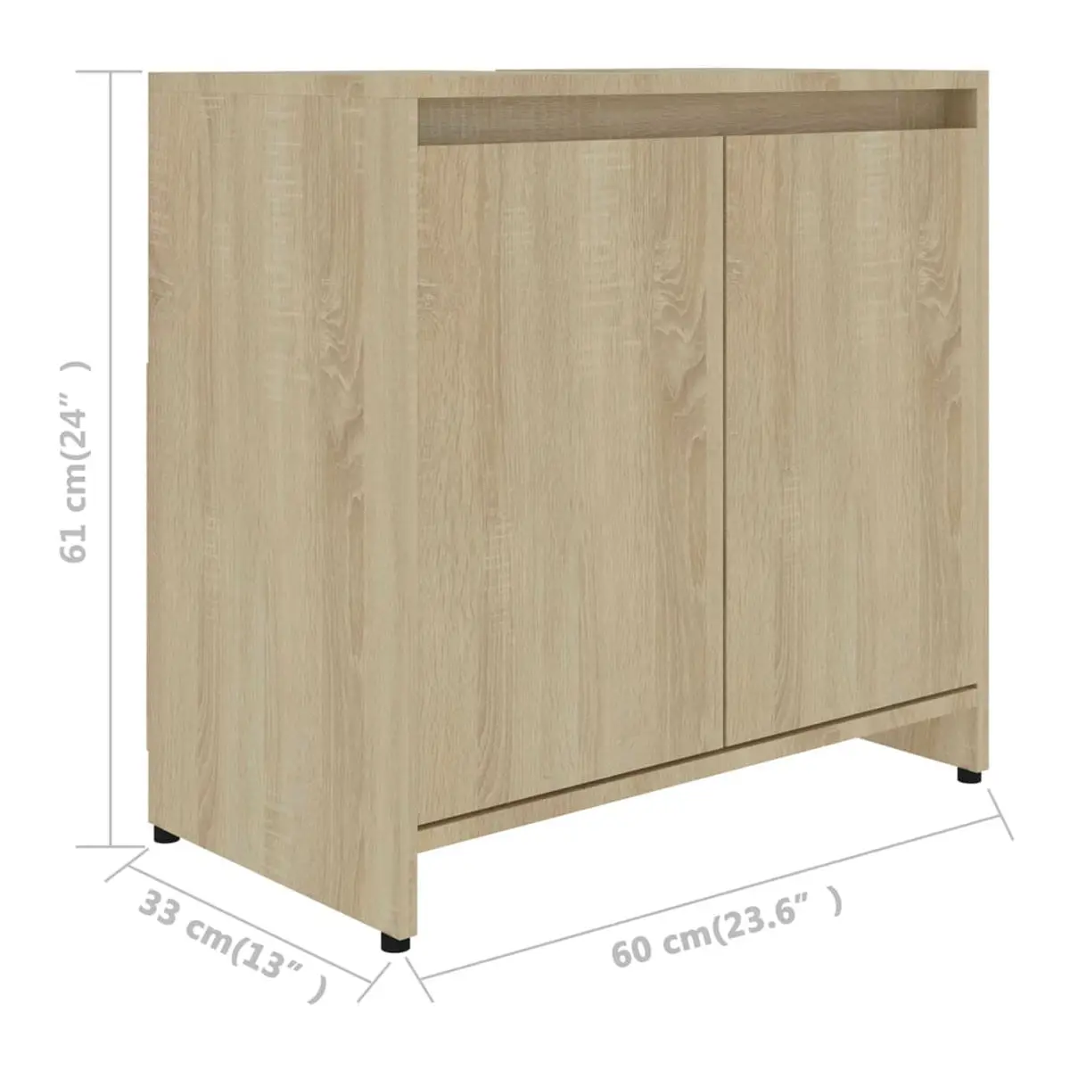 San Vicente bathroom cabinet, made of plywood with a modern design, featuring 2 doors, elevated feet for moisture protection, and non-slip pads, perfect for bathroom storage. Ideal durable furniture for efficient organization. #5