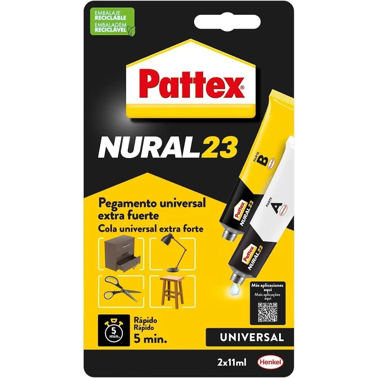 Adhesivo NURAL 23 Pegamento Universal Extra Fuerte, Secado Rápido en 5 min., Resistente al Agua Pattex