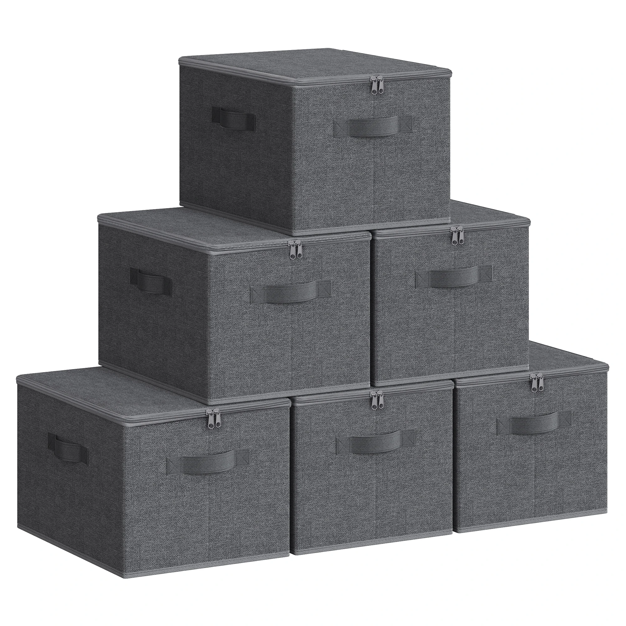 SONGMICS Cajas de Almacenamiento Plegables, Juego de 6 Organizadores en Cajas con Tapas y Asas, para Ropa, 40 x 30 x 25 cm, Tejido de Tela No Tejida, Gris Pizarra/Beige Arena/Gris Paloma
