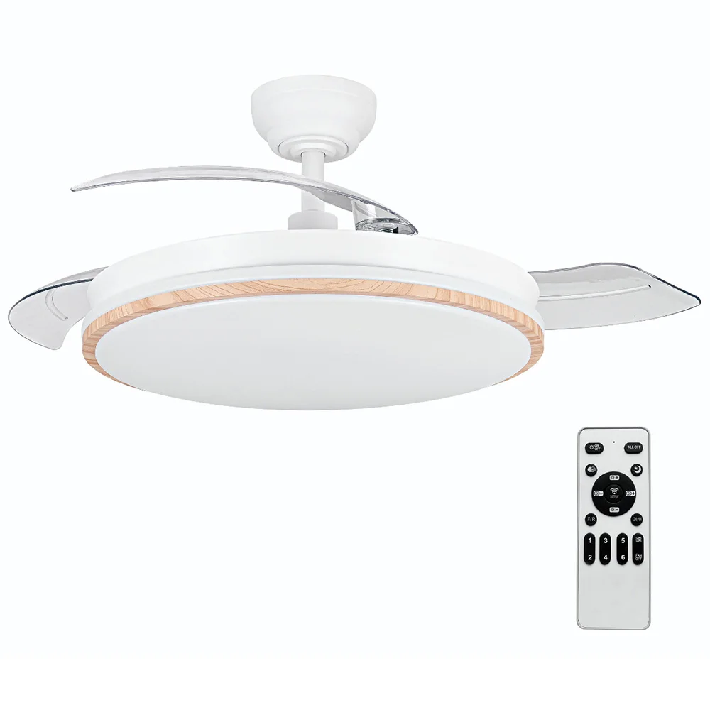 Ventilador de Techo OStarkDom con Luz LED Retráctil 106cm, 3 Aspas, Potencia Total 72W, Sin APP, con Mando a Distancia, Temporizador, 6 Velocidades, 3 Temperaturas de Luz, Función Verano-Invierno,