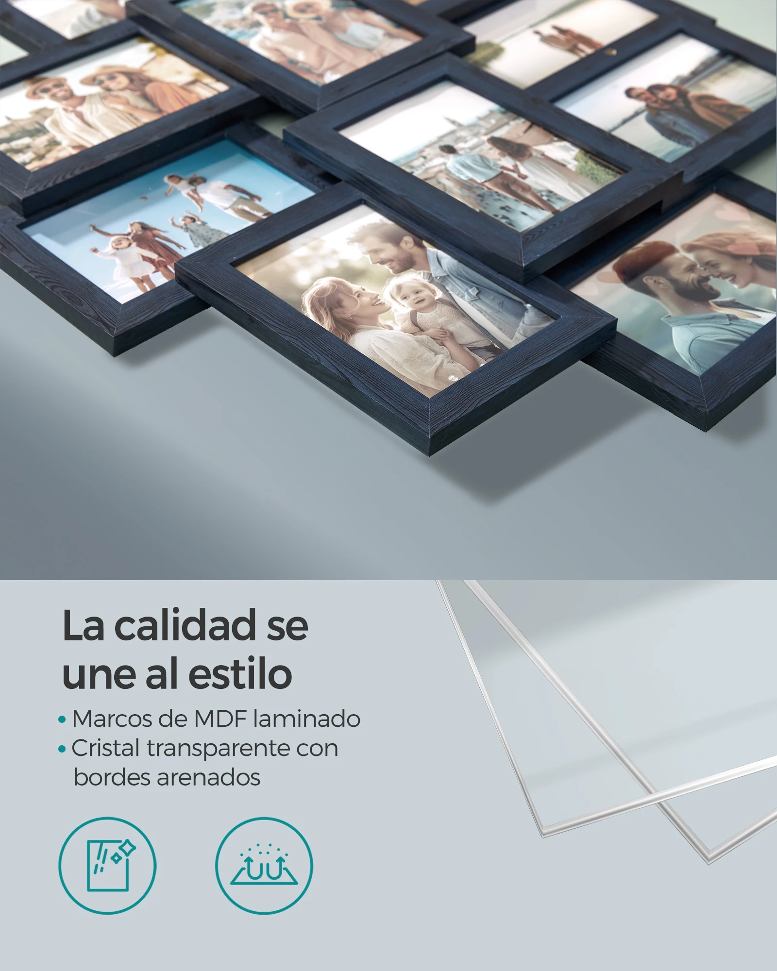 Songmics photo frame collage, 10 10x15cm photo frames, photo frames for wall, multiple frames, wall decor, navy blue/natural beige/cloud white/rustic brown/ink black