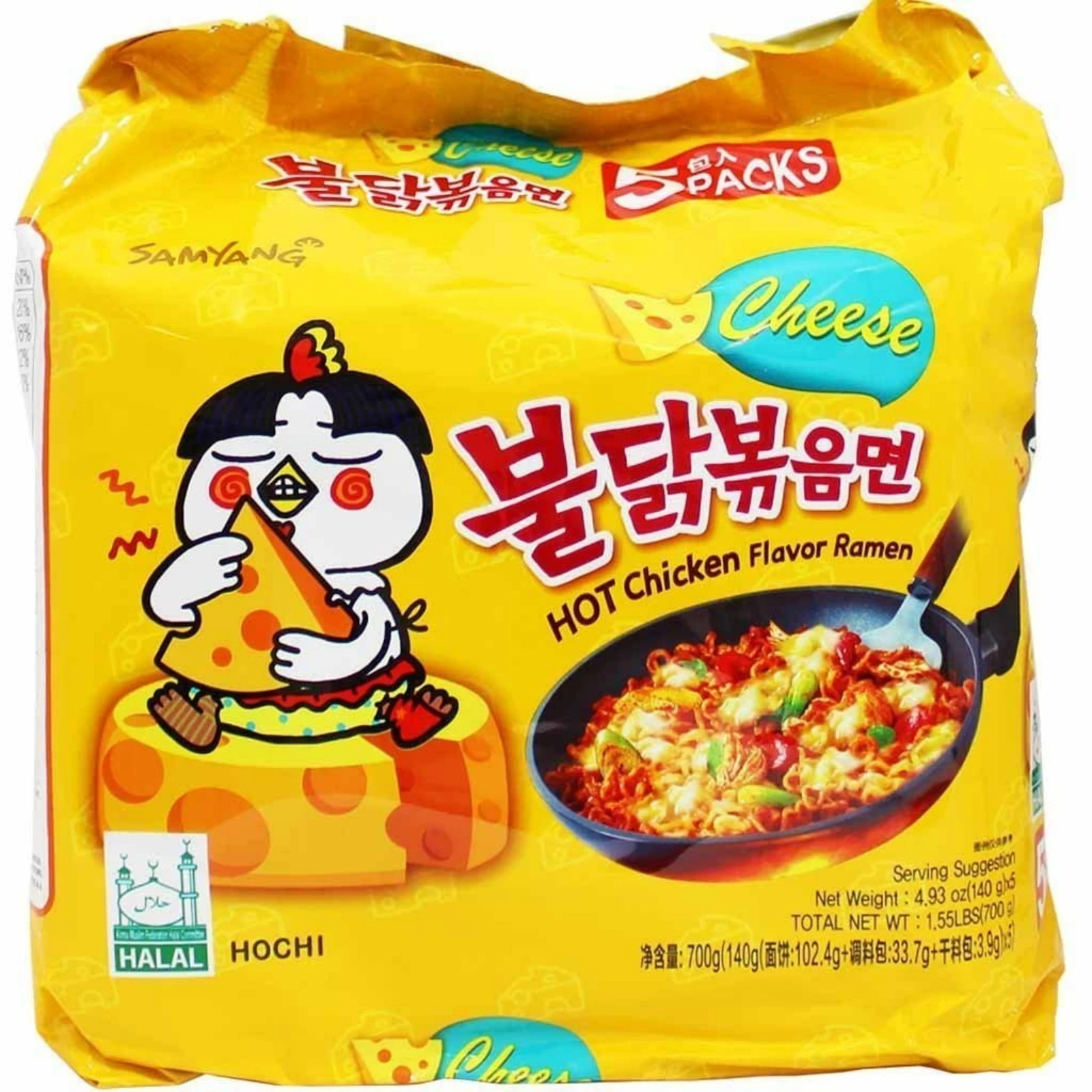 Fideo Instantaneos Ramen Buldak Hot Chicken Ramen Coreano Picante Sabor a Queso 140g Samyang Pack de 5