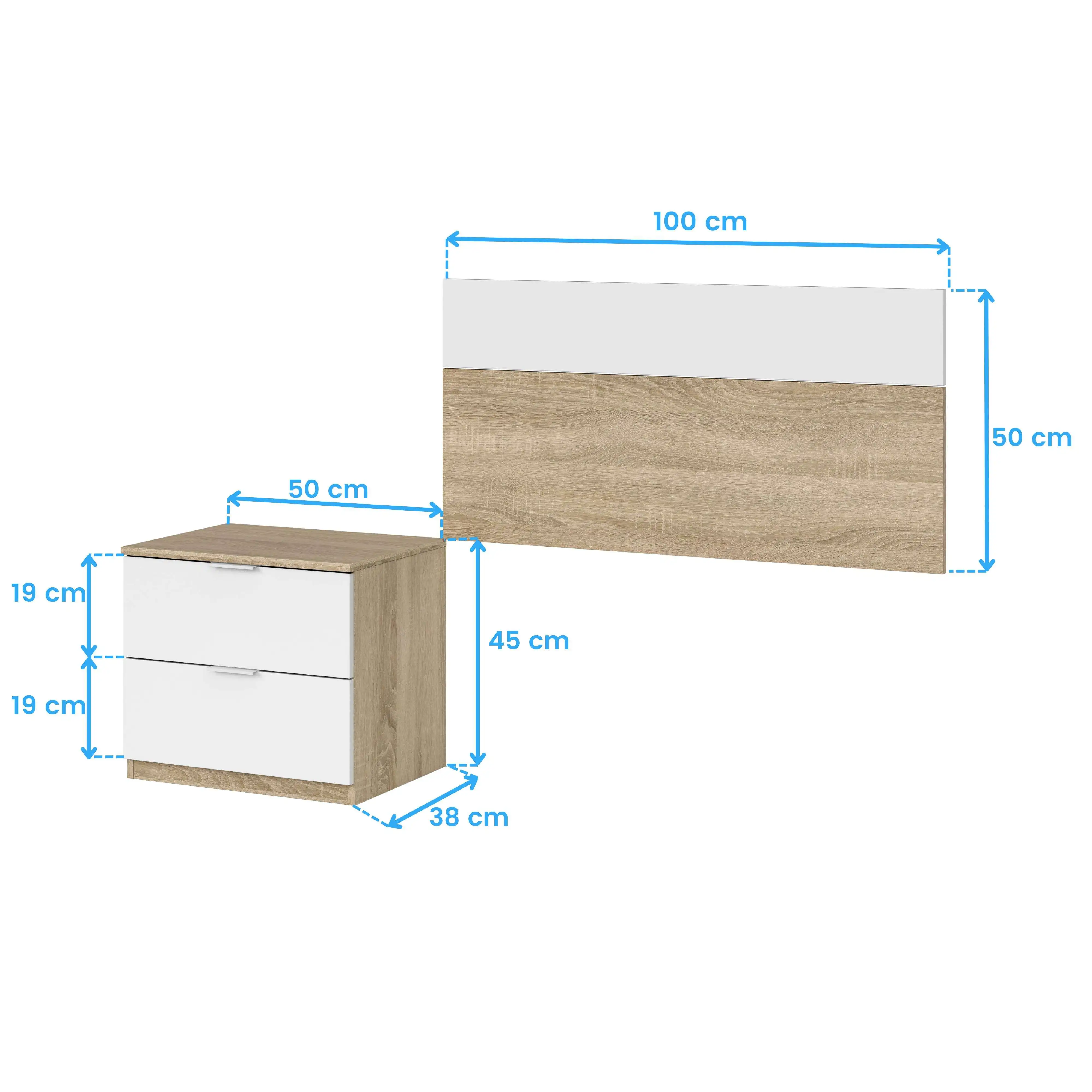 Headboard with Luca White and Oak Table