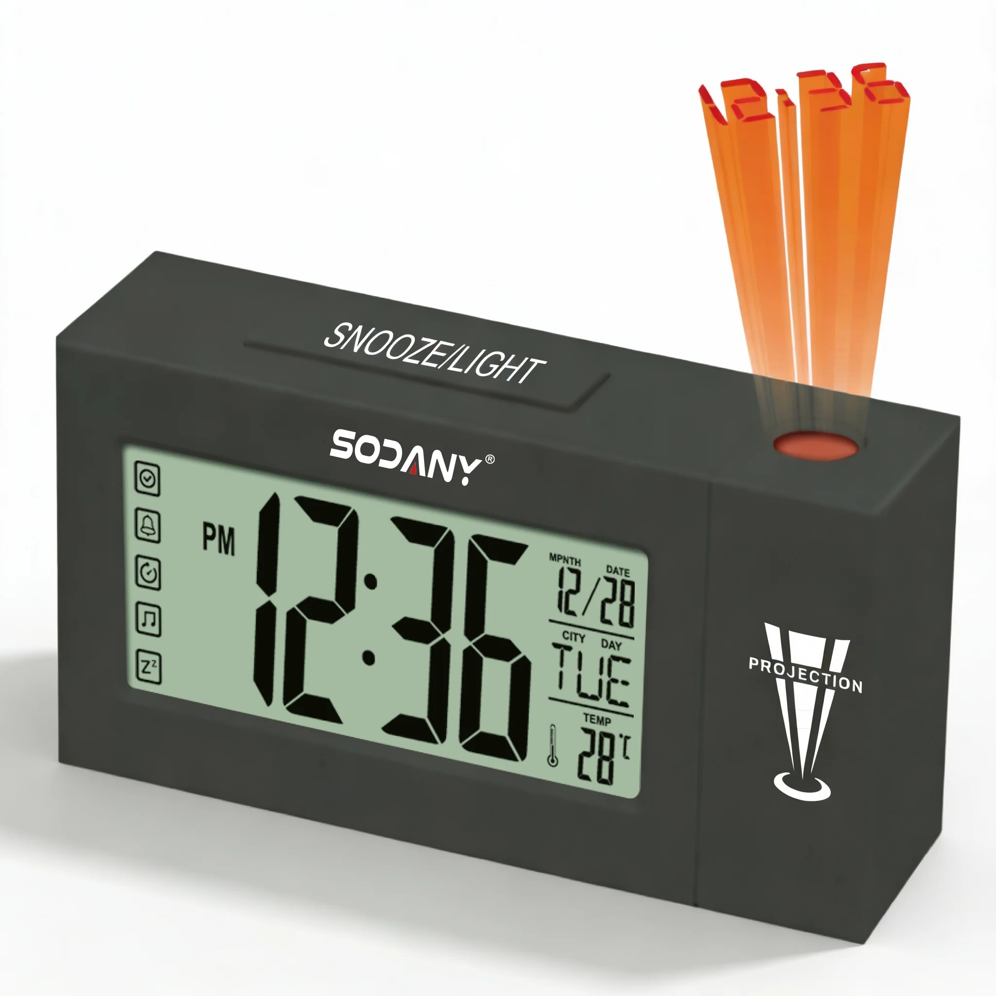 SODANY Despertador Digital Proyector Reloj Mesa con Pantalla LCD Sensor de Sonido Temperatura Fecha y Alarma a Pilas