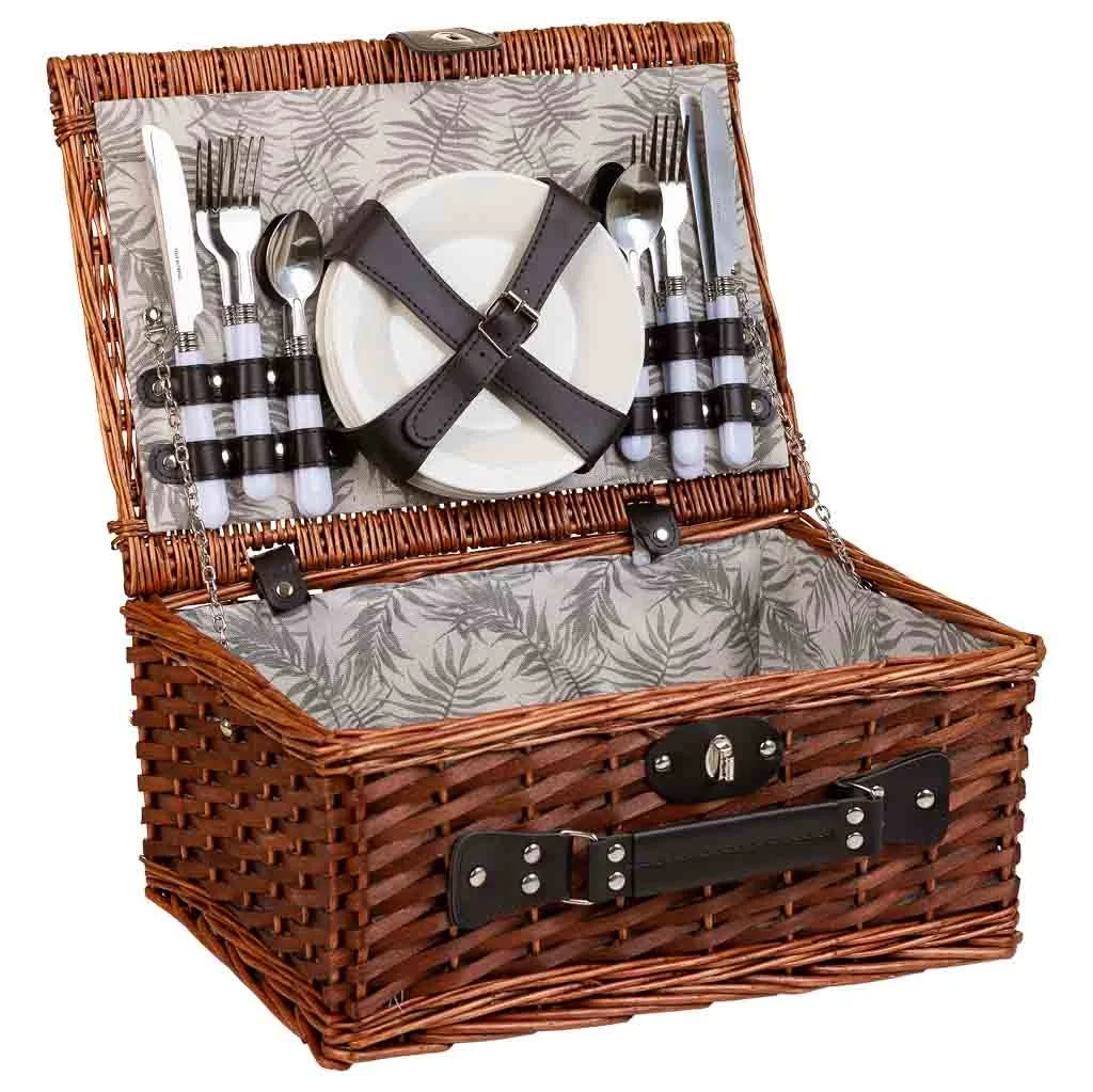 Wonderlust Deco - Cesta de picnic marrón y negro 40x28x19 Marrón 40x28x19h cm
