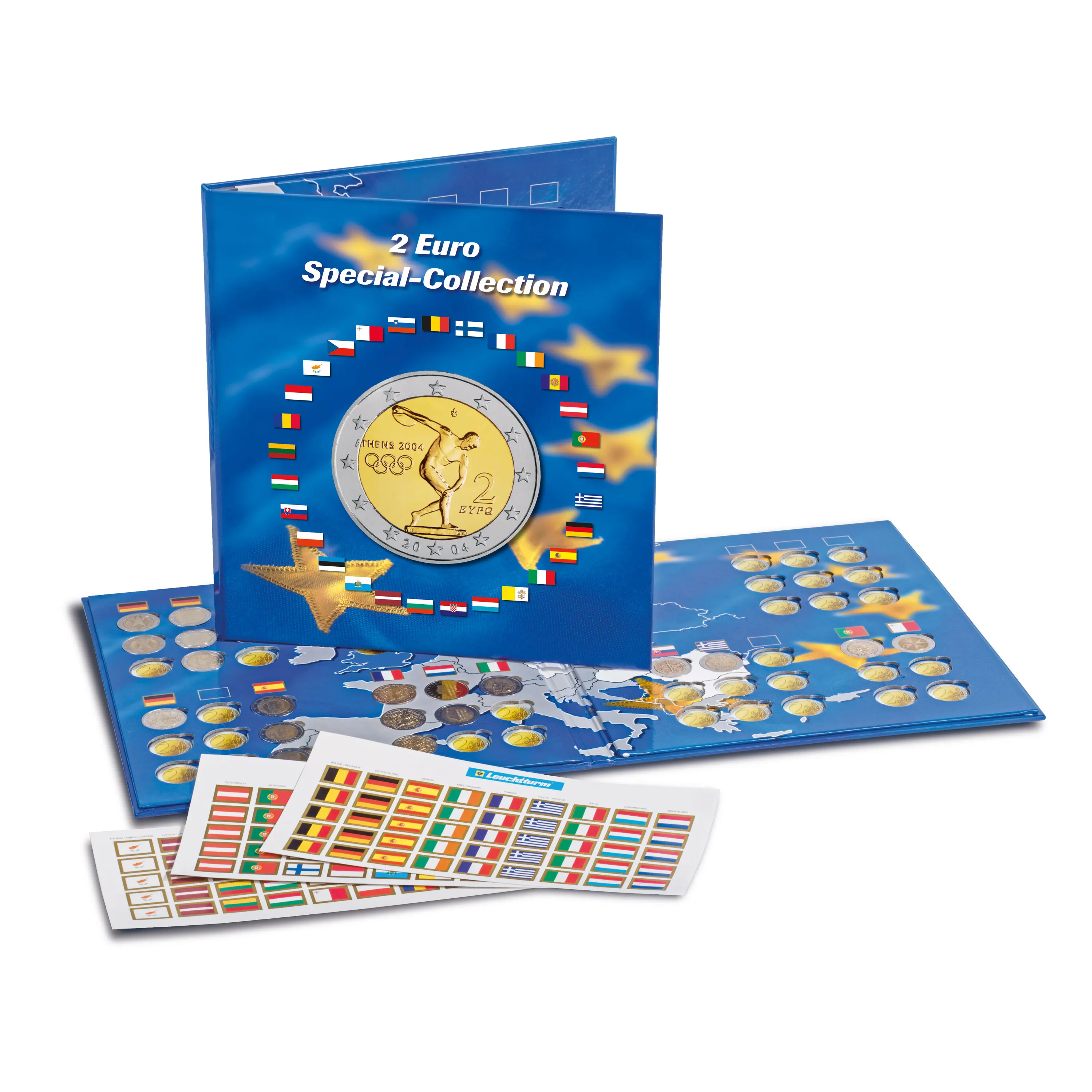 Álbum para Monedas de 2 Euros Euro-Collection PRESSO de Leuchtturm, Ideal para Coleccionistas, 57 Espacios con Pegatinas de Banderas de la Eurozona