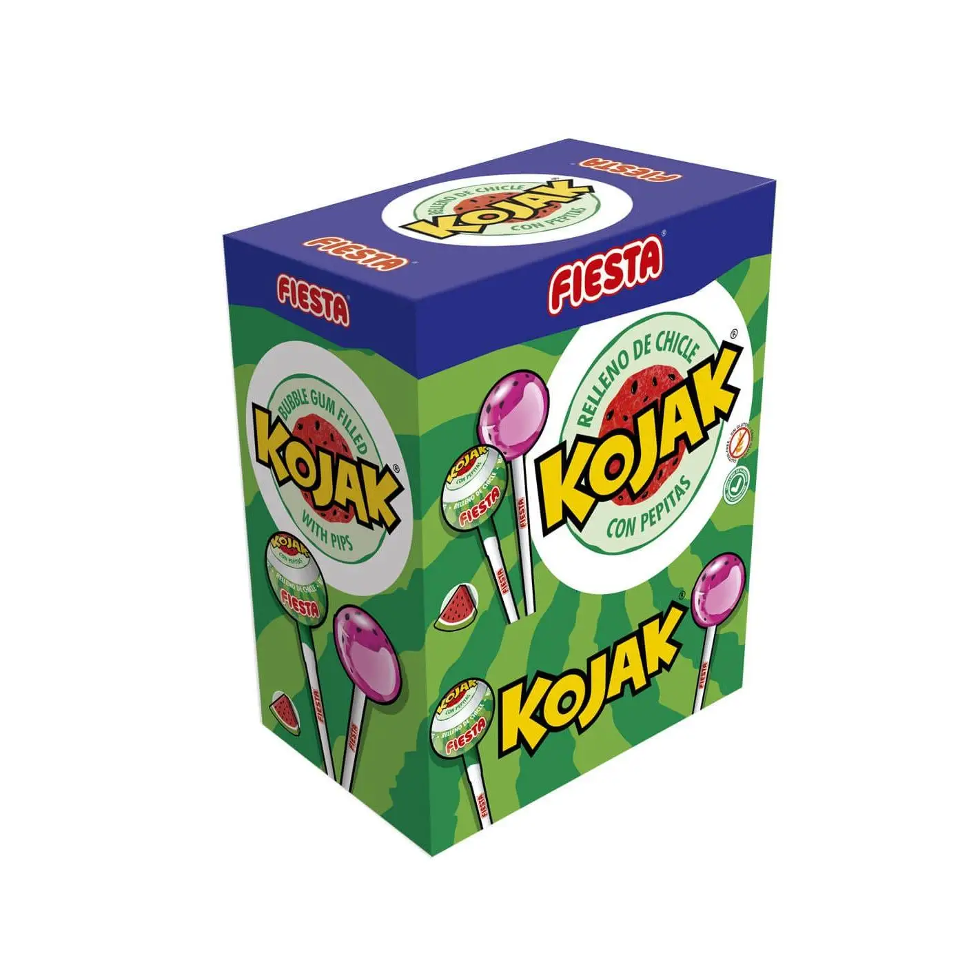 Fiesta Kojak Fiestas Sabor Sandía 100 Unidades – Sin Gluten, Sin Lactosa, Apto para Veganos