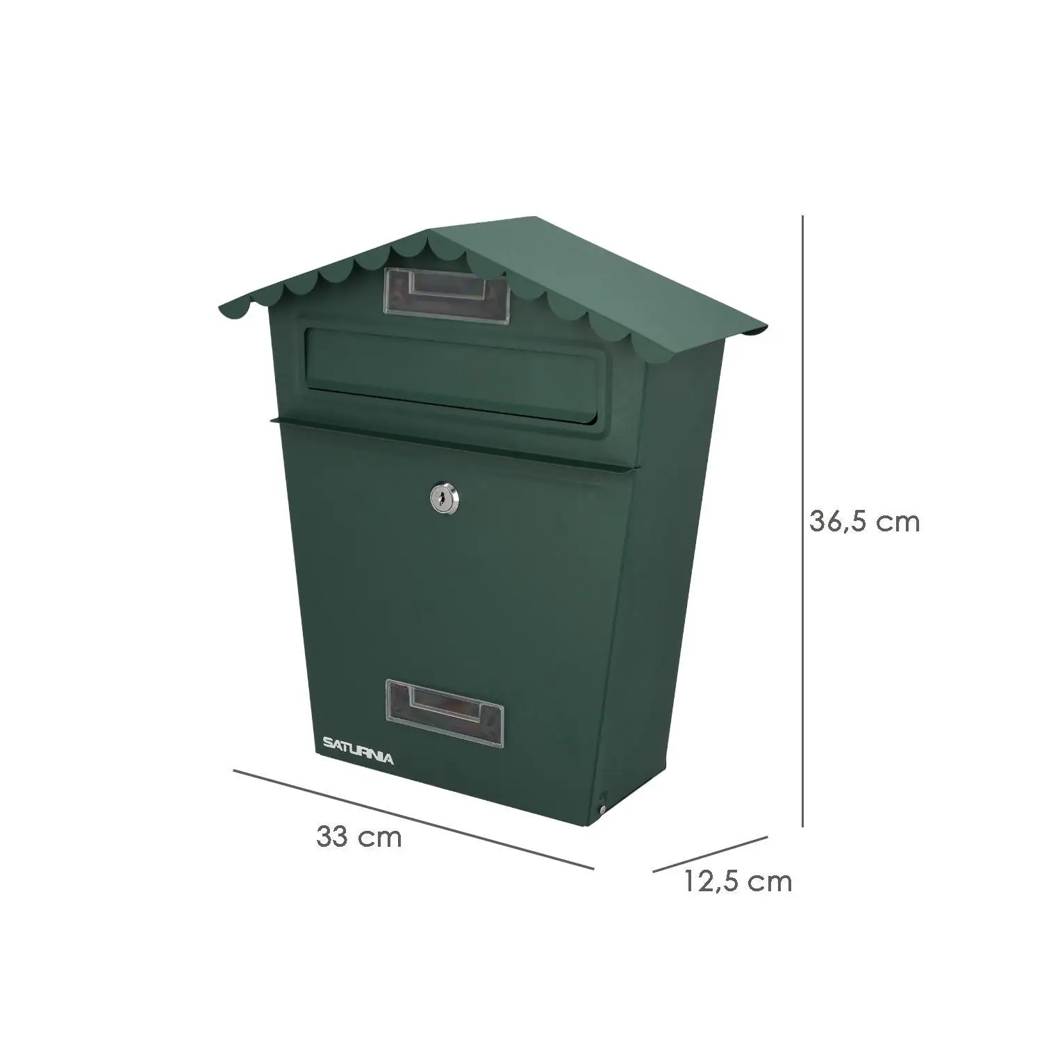 330x125x365 (alt.) mm green house exterior mailbox with roof, painted steel. Wall mailbox, letter mailbox, Post mailbox