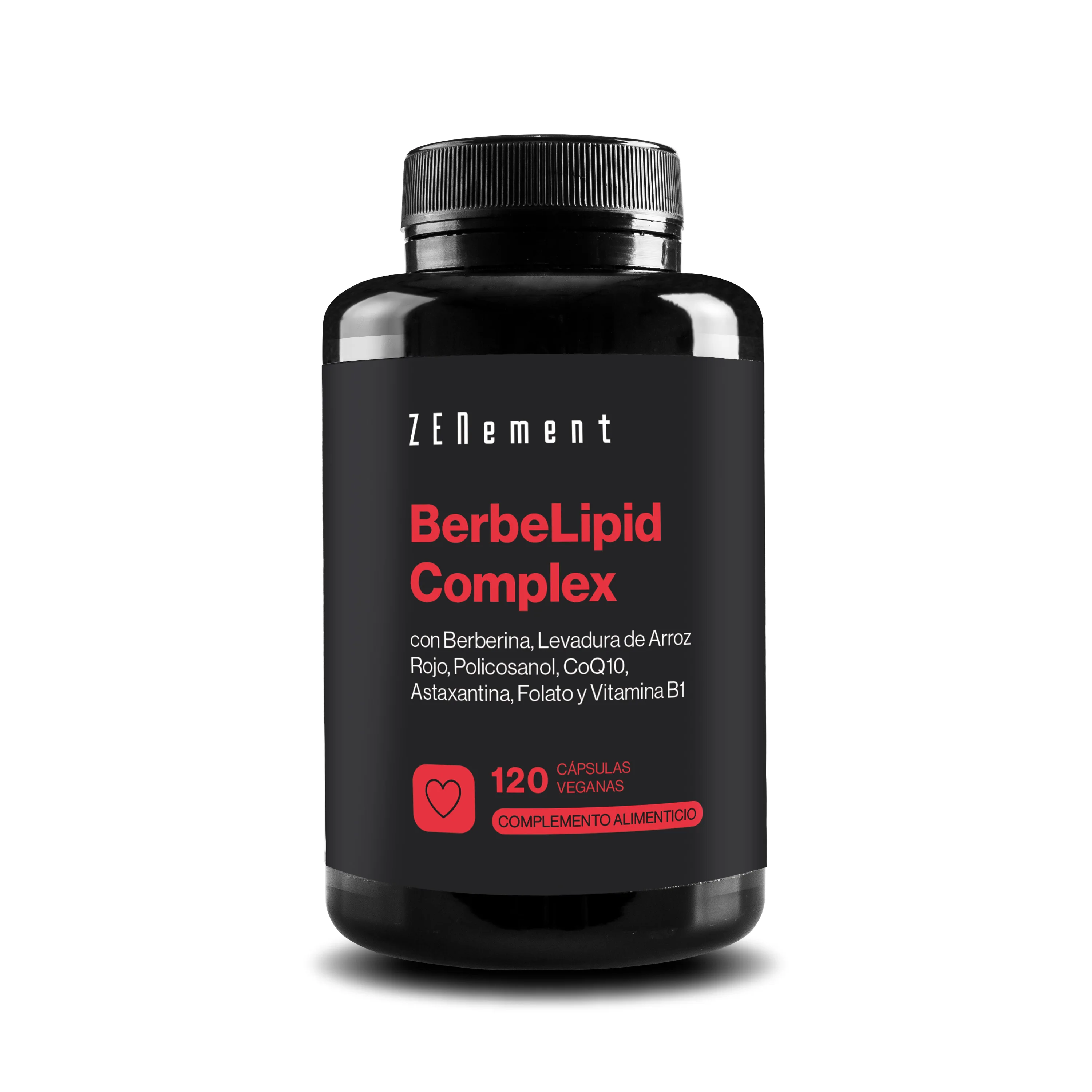 BerbeLipid Complex con Berberina, Levadura de Arroz Rojo, Policosanol, CoQ10, Astaxantina, Folato y Vitamina B1 - 120 Cápsulas Veganas
